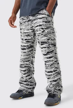 Charcoal Grey Relaxed Heavily Distressed Camo Pants