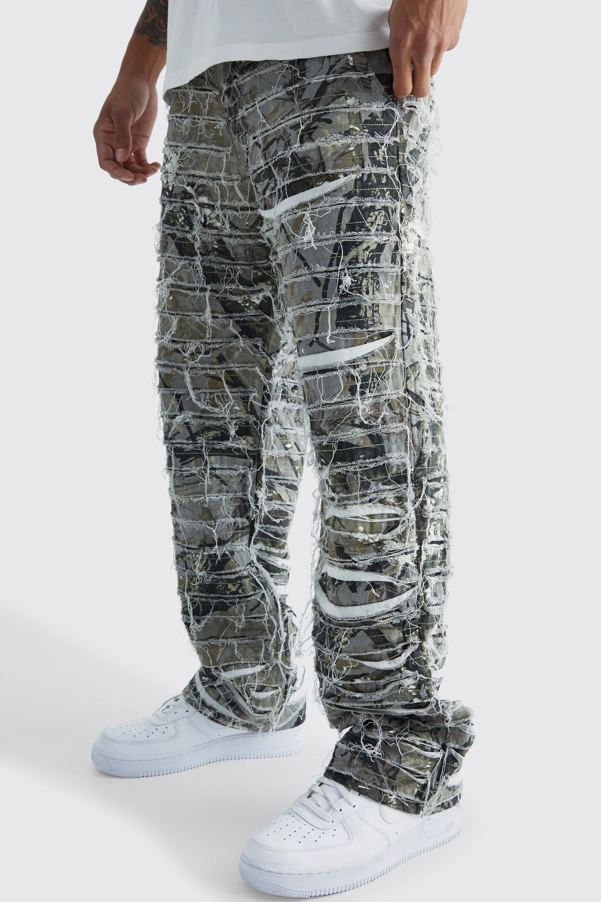 Relaxed Heavily Distressed Camo Pants