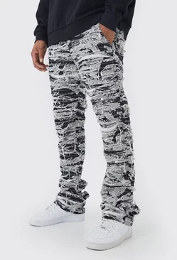 Slim Stacked Flare Heavily Distressed Camo Pants Charcoal