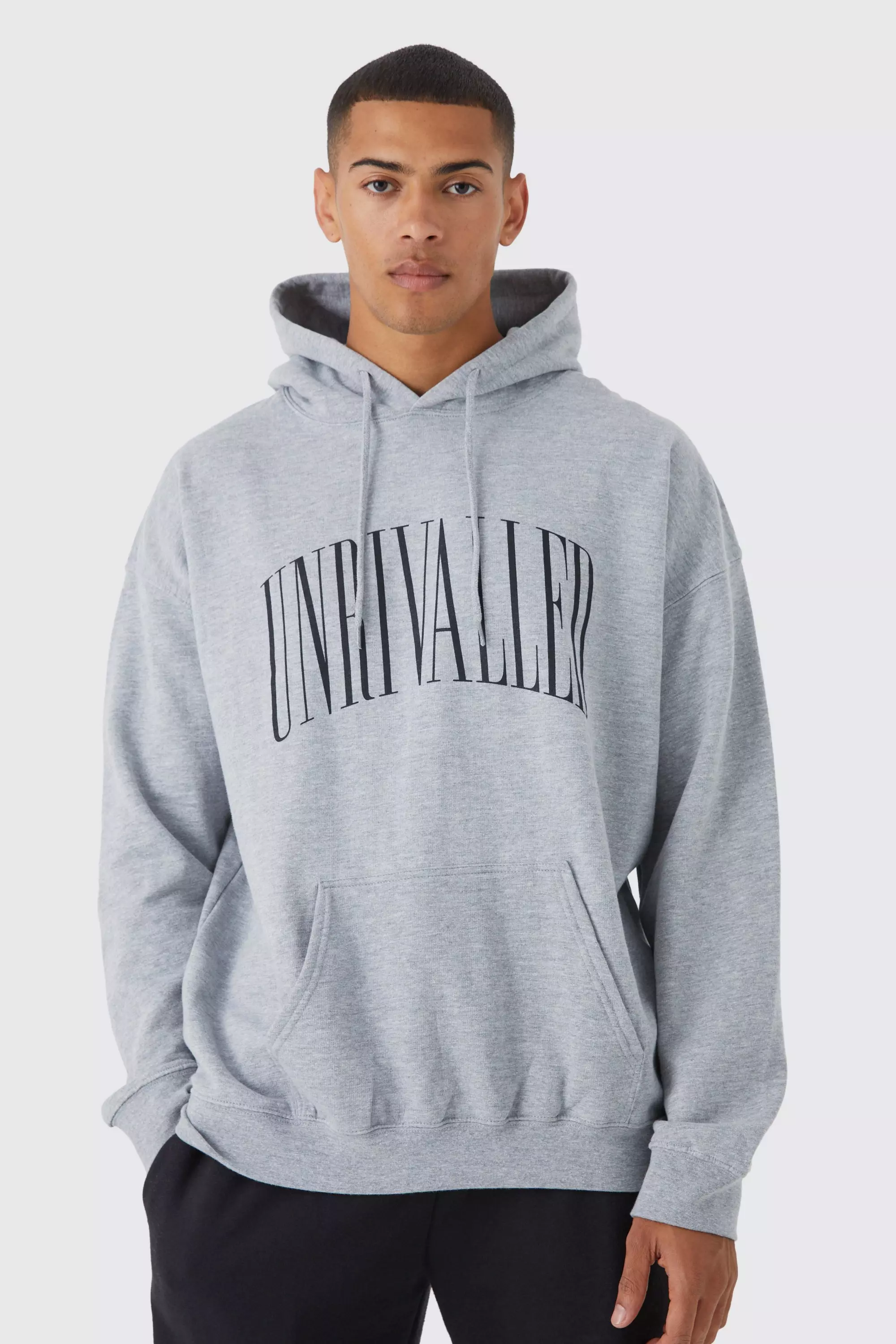 Grey Oversized Unrivalled Graphic Hoodie