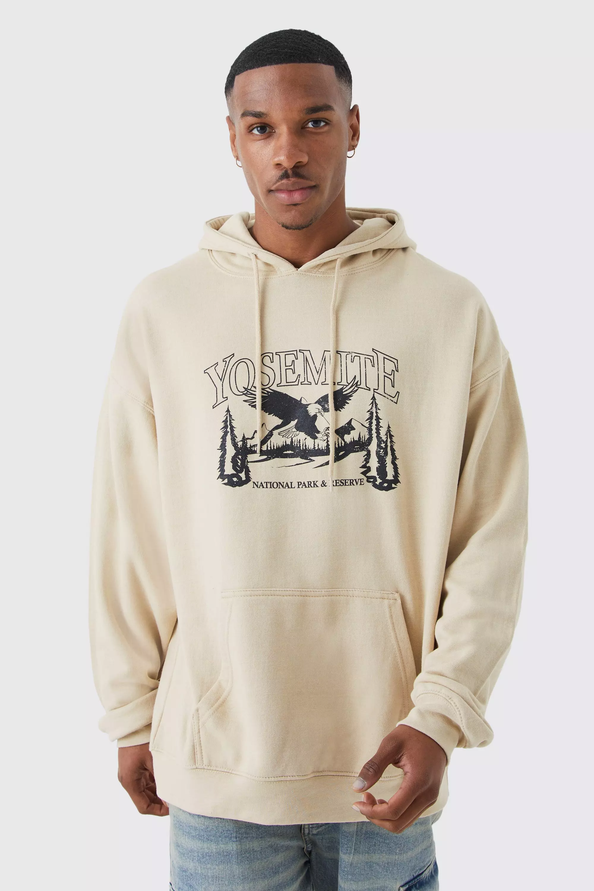 Sand Beige Oversized Yosemite Graphic Hoodie