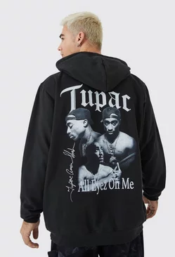Oversized Tupac Homage License Hoodie Black
