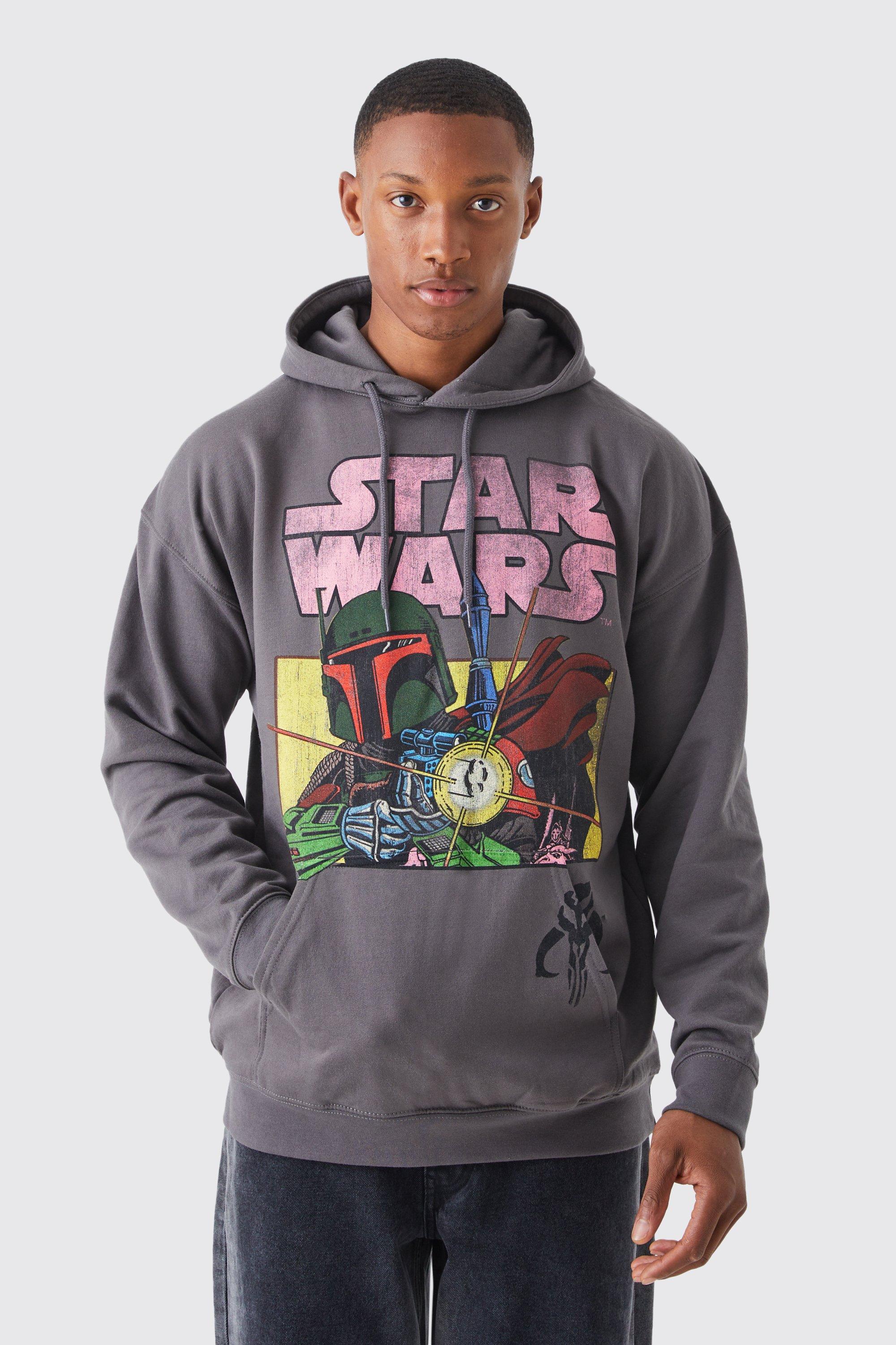 Oversized Acid Wash Star Wars License Hoodie boohooMAN USA