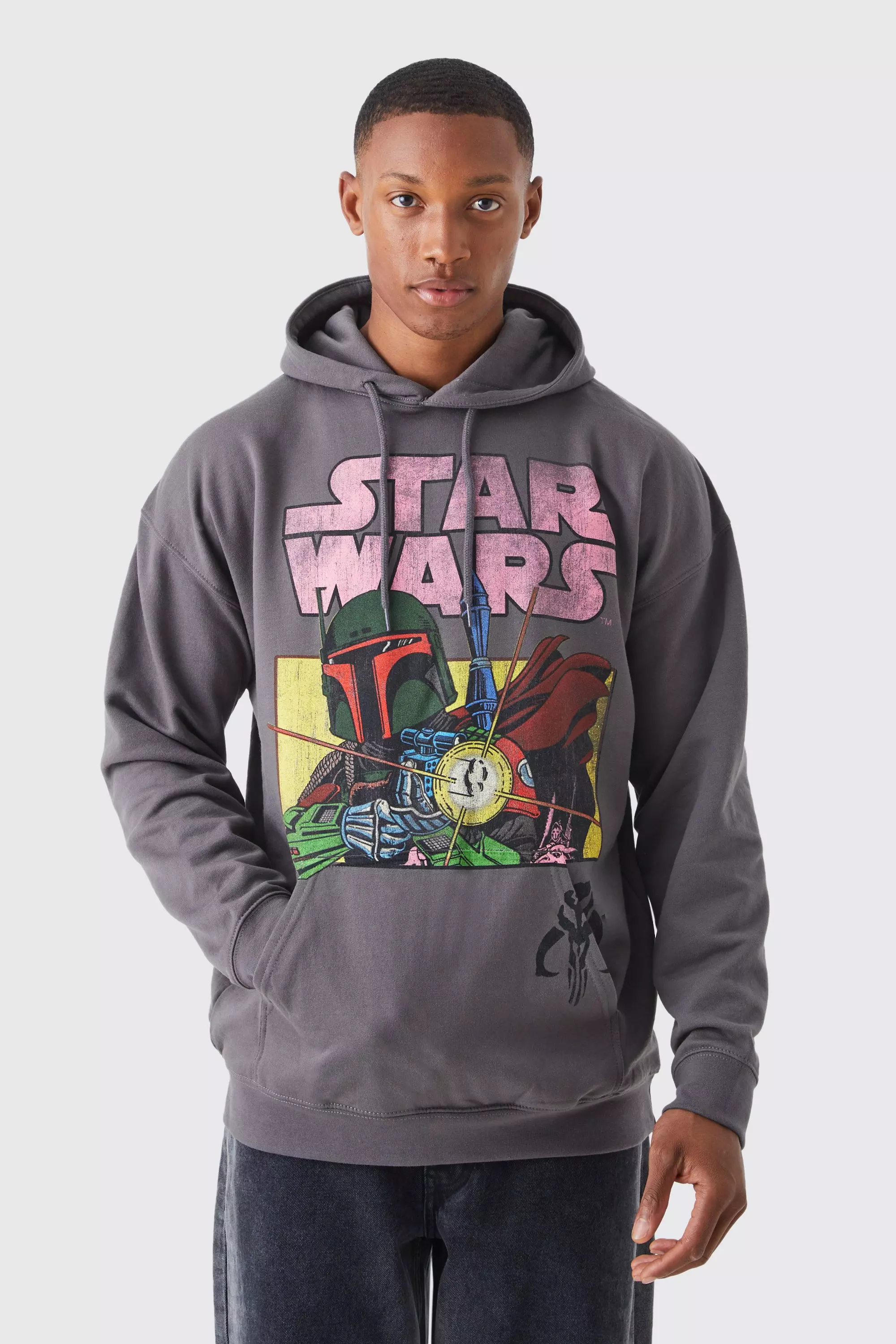 Oversized Acid Wash Star Wars License Hoodie boohooMAN