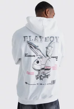White Oversized Playboy License Hoodie