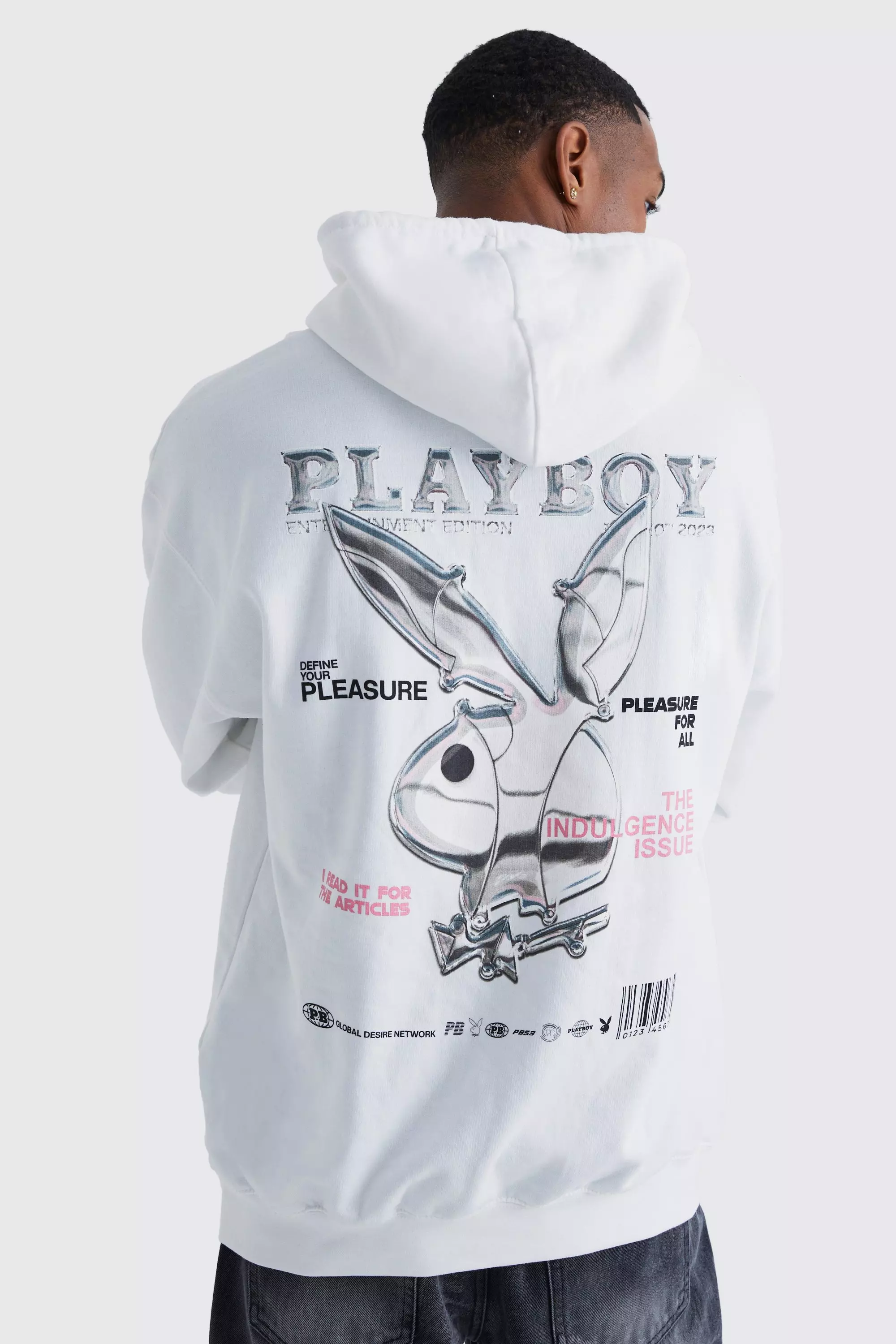 White Oversized Playboy License Hoodie