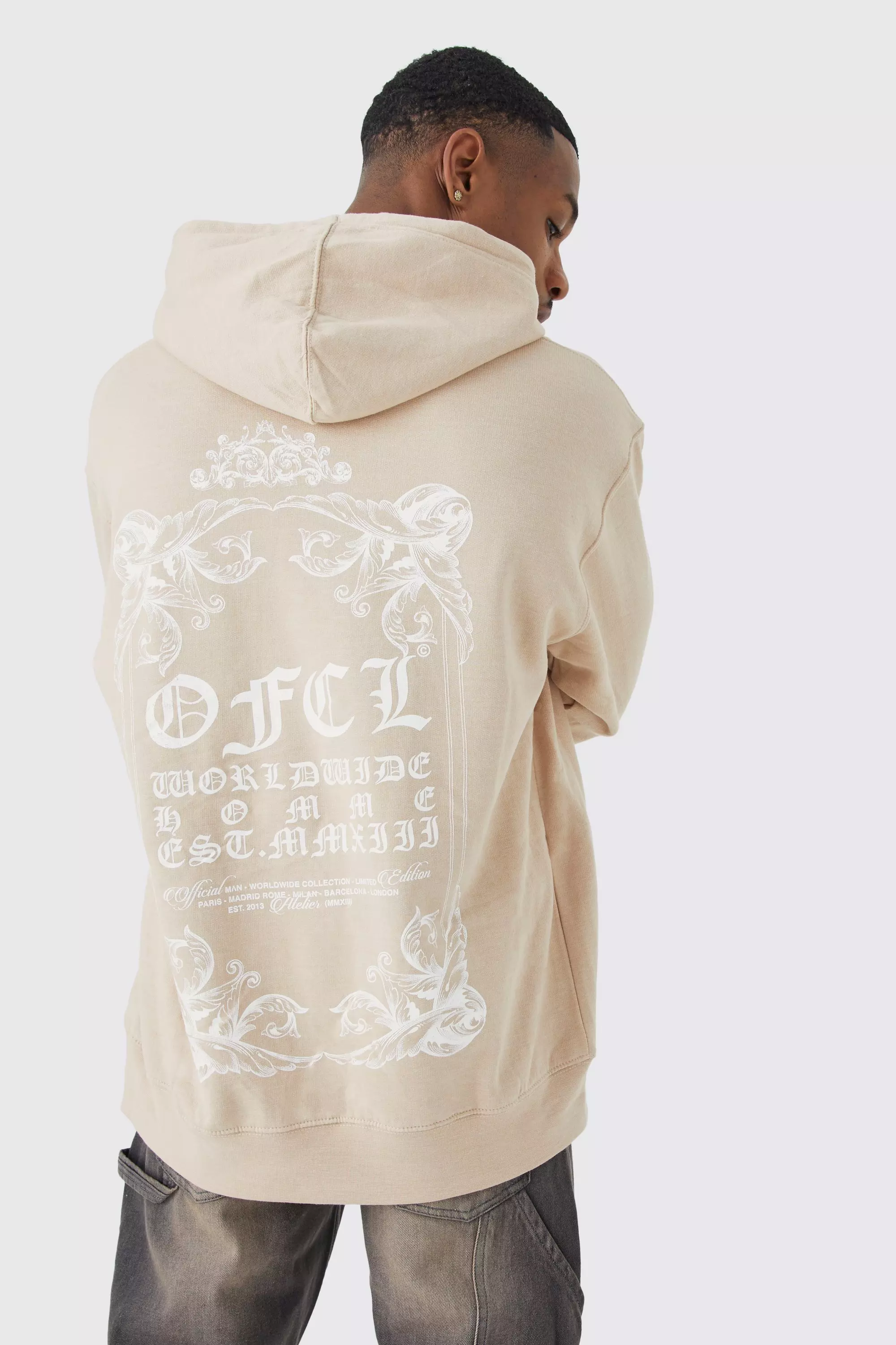 Sand Beige Oversized Extended Neck Overdye Hoodie