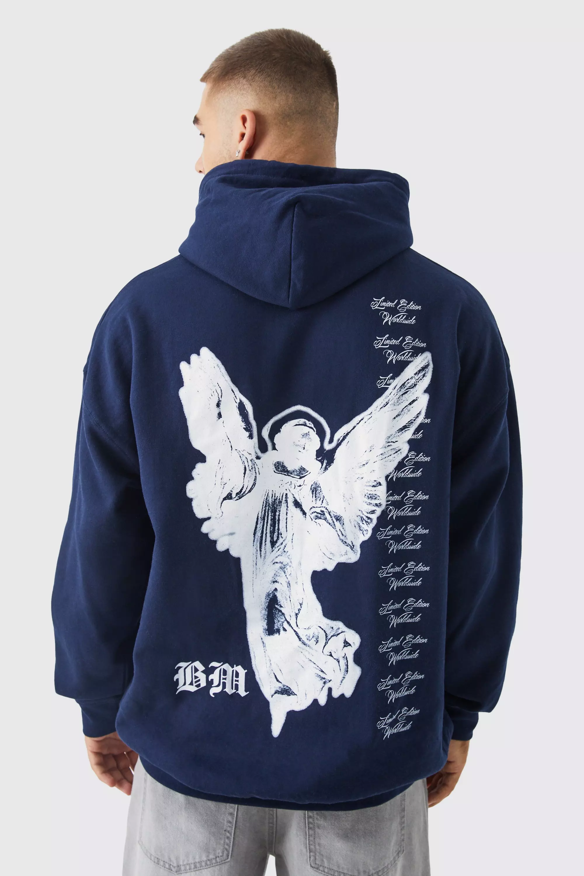 Oversized Overdye Renaissance Graphic Hoodie Navy