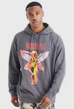 Oversized Nirvana License Hoodie Charcoal