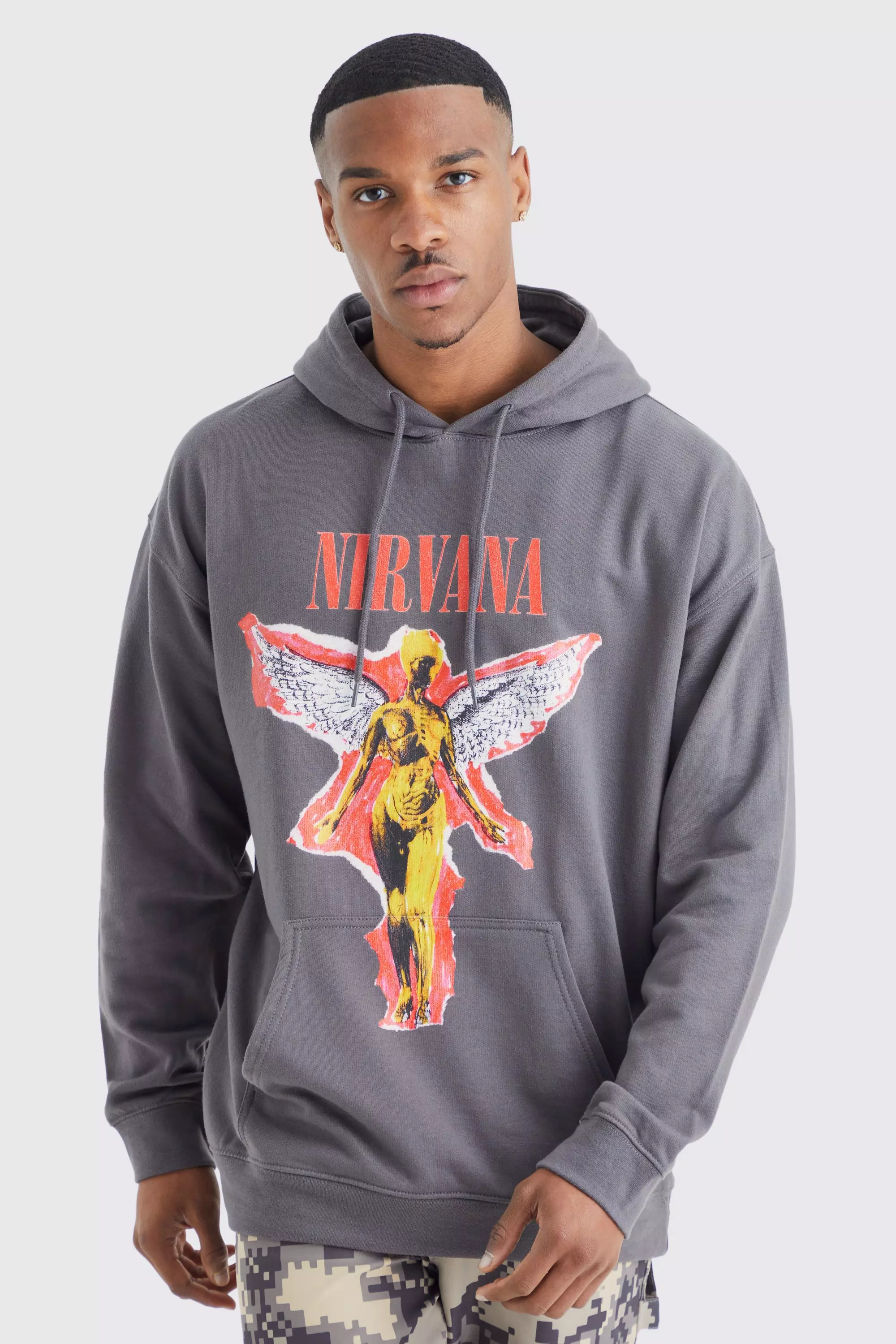 Oversized Nirvana License Hoodie Charcoal
