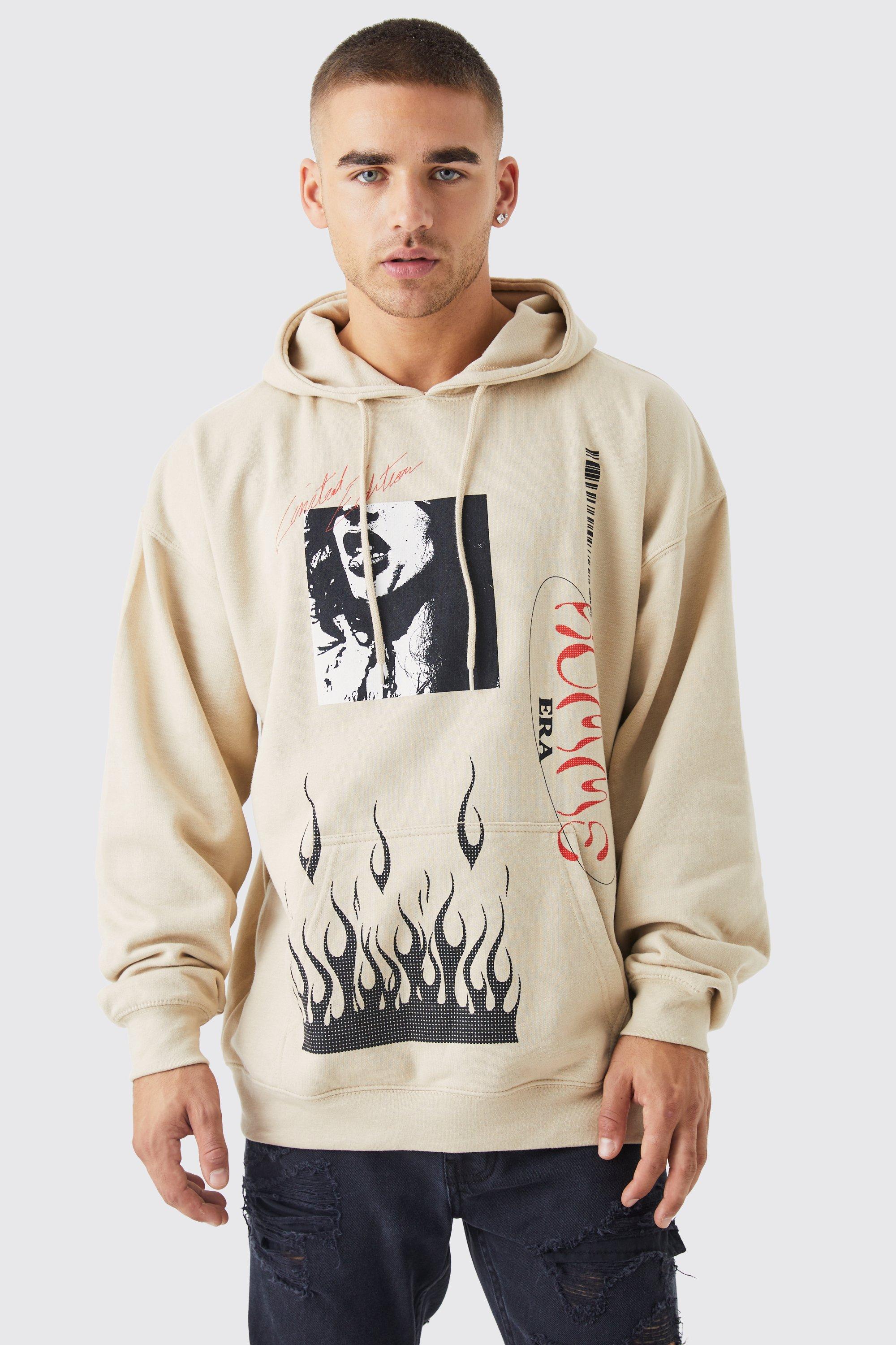 Oversized Flame Multi Placement Hoodie boohooMAN USA