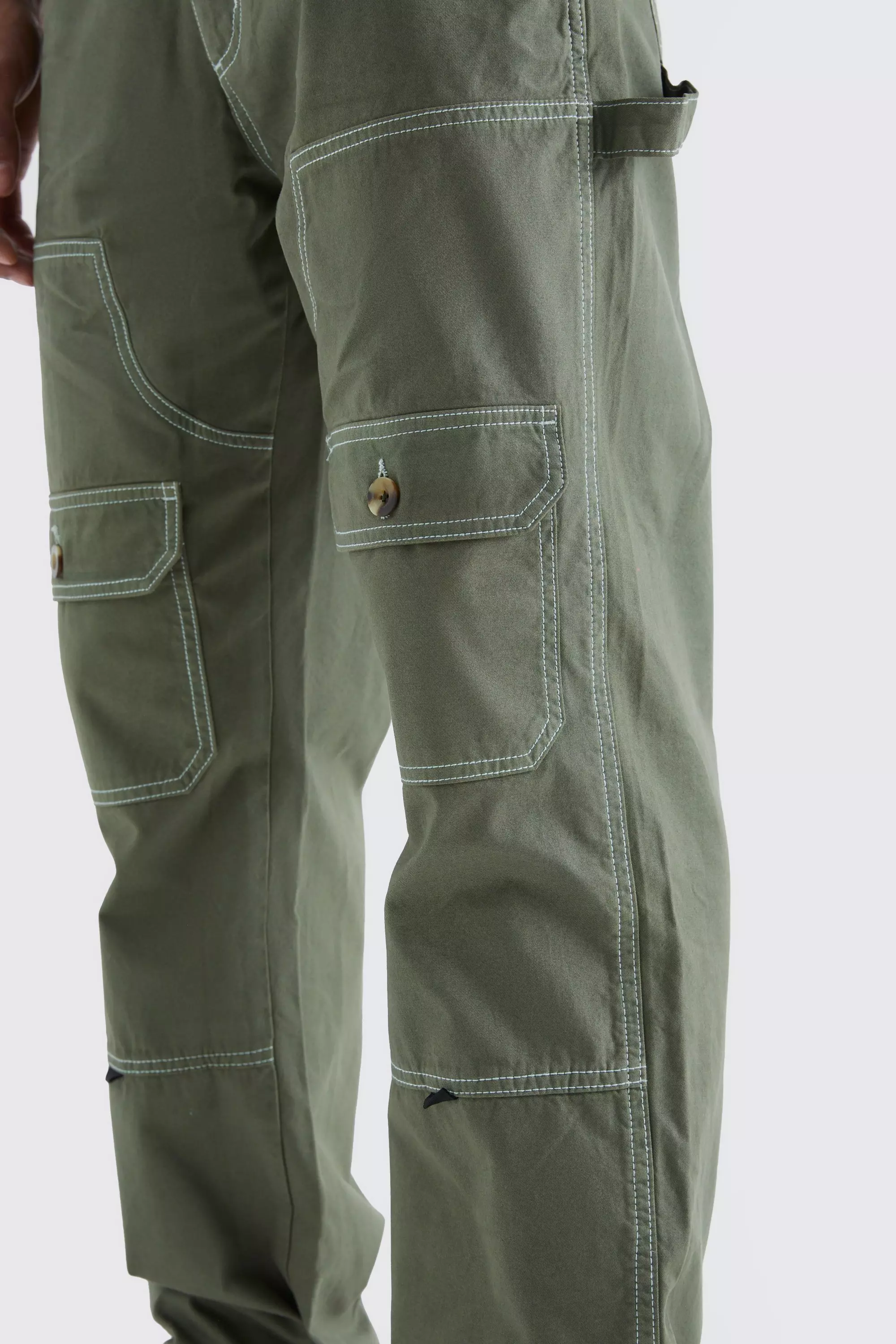 Lockere Cargo-Hose mit Kontrast-Naht, Khaki alternatives Bild