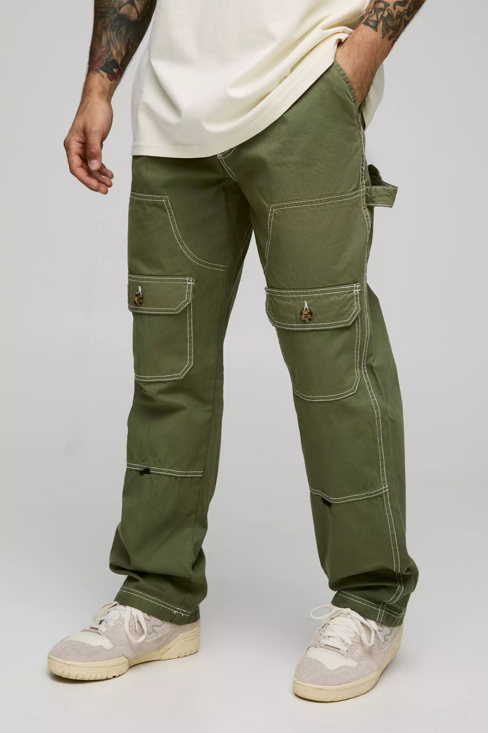 Khaki Relaxed Carpenter Cargo Contrast Stitch Trouser alternative image