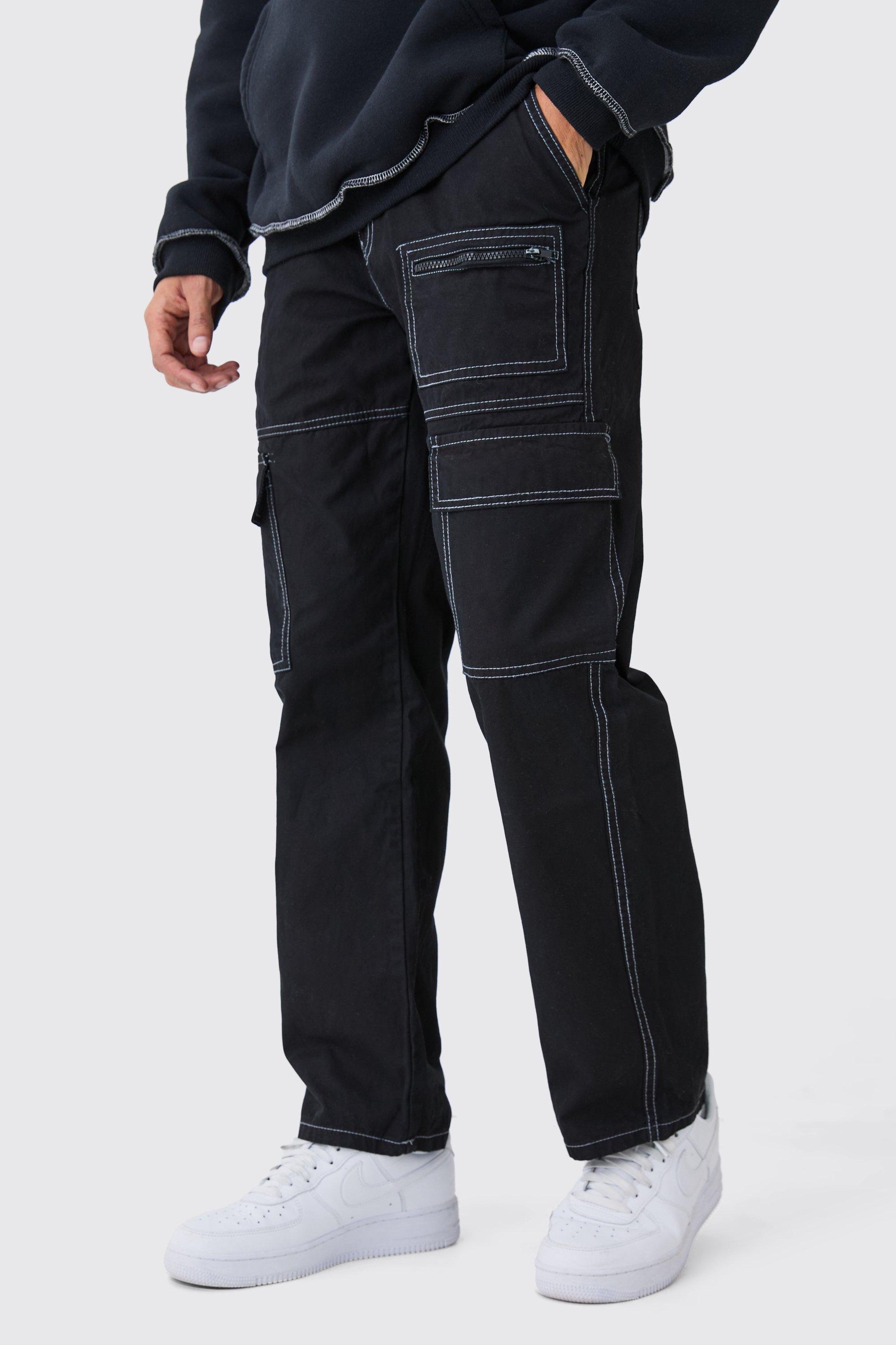 Soft Touch Contrast Stitch Elasticated Waist Cargo Trousers