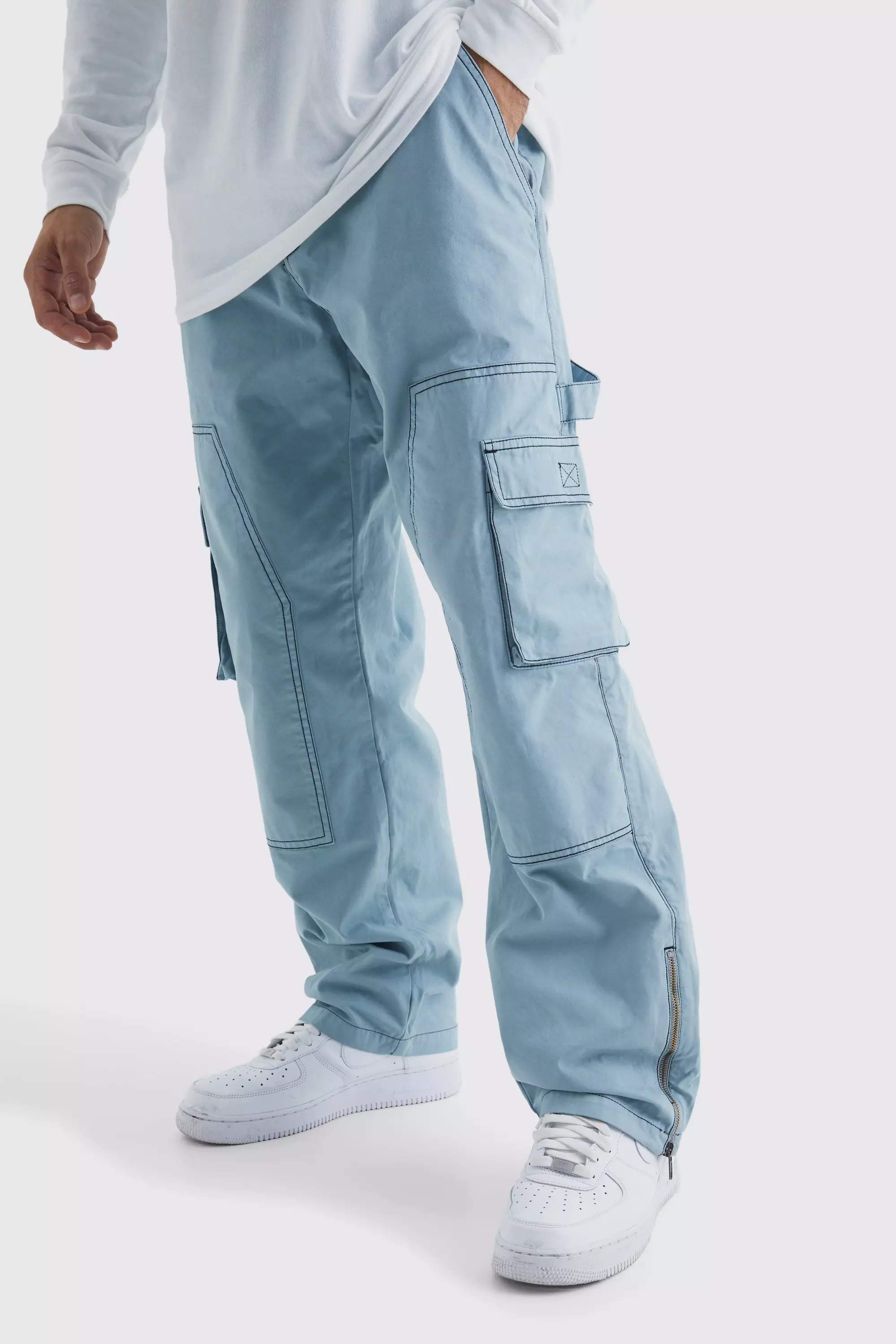 Relaxed Carpenter Zip Hem Contrast Stitch Trouser Slate