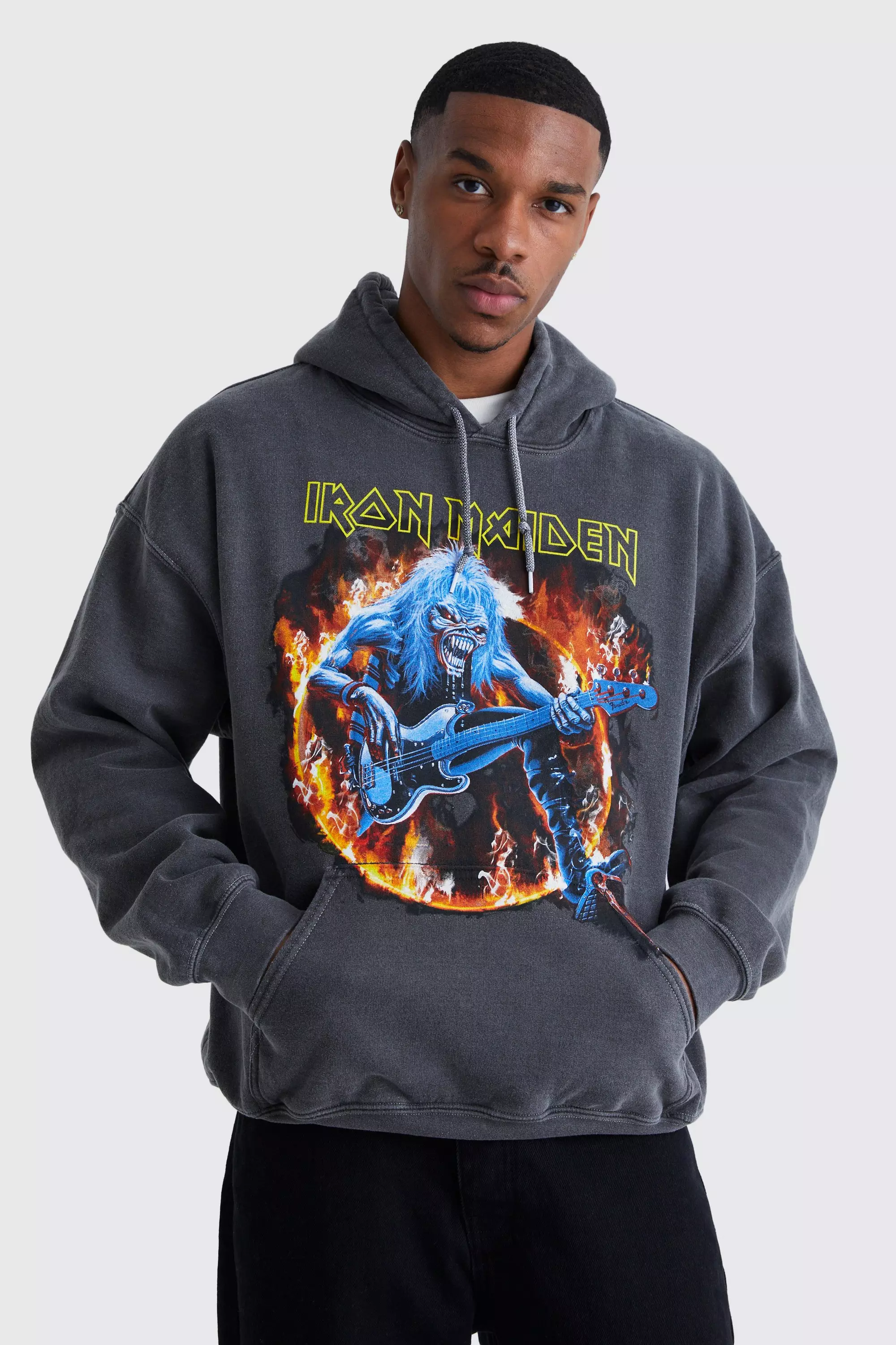 Oversized Iron Maiden Overdye License Hoodie boohooMAN UK