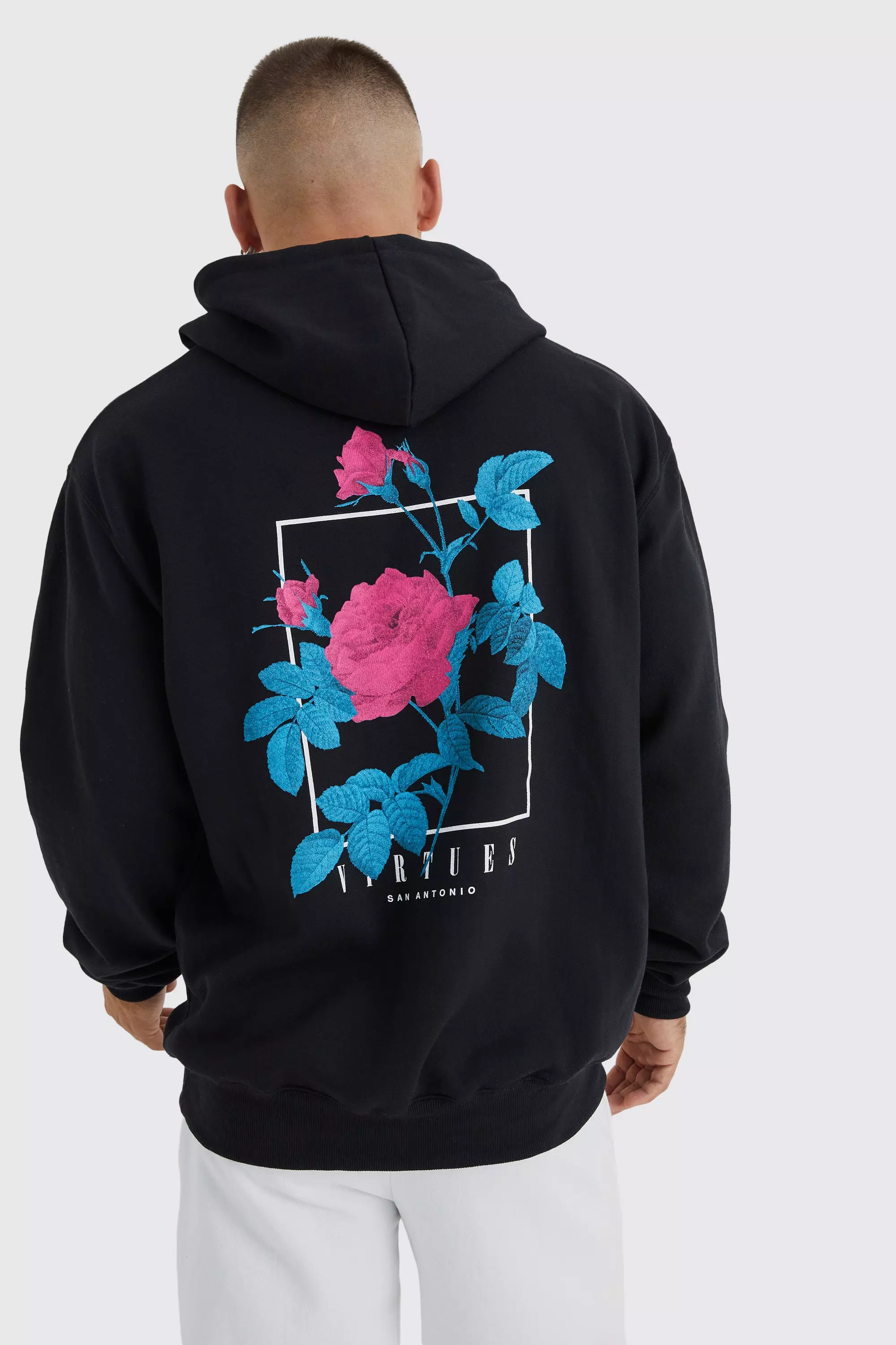 Black Oversized Virtues Graphic Hoodie