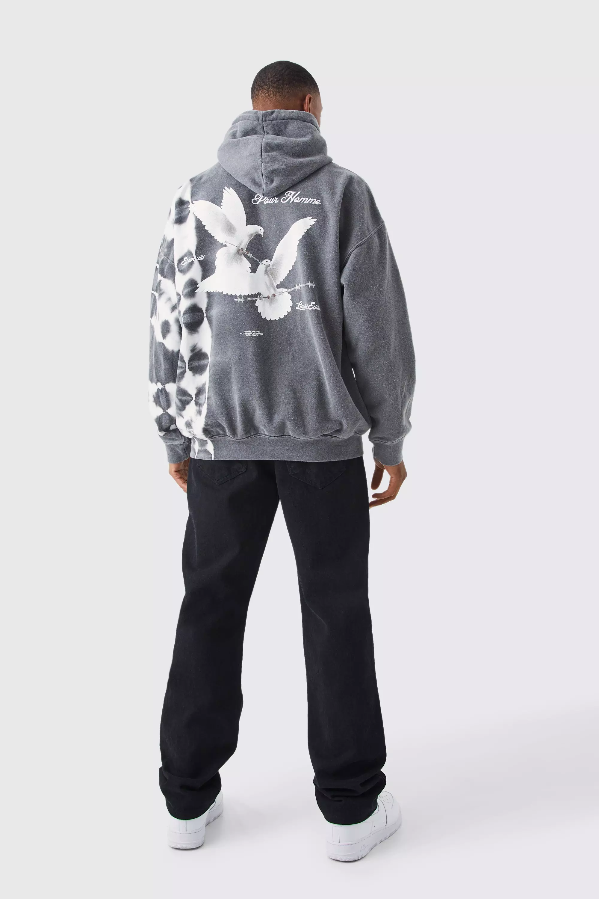 Charcoal Oversized Bleach Tie Dye Graphic Hoodie alternative image