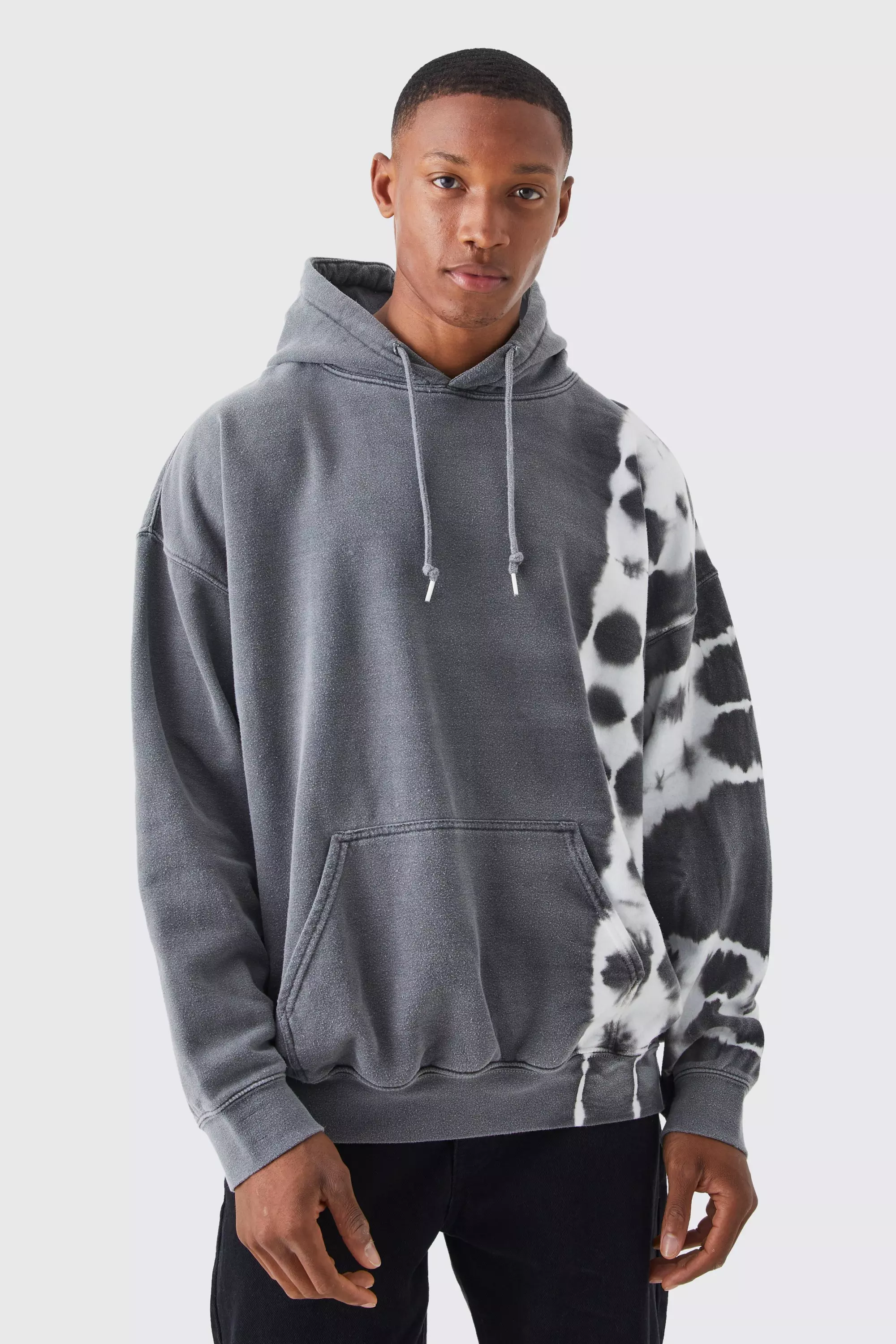 Charcoal Oversized Bleach Tie Dye Graphic Hoodie alternative image