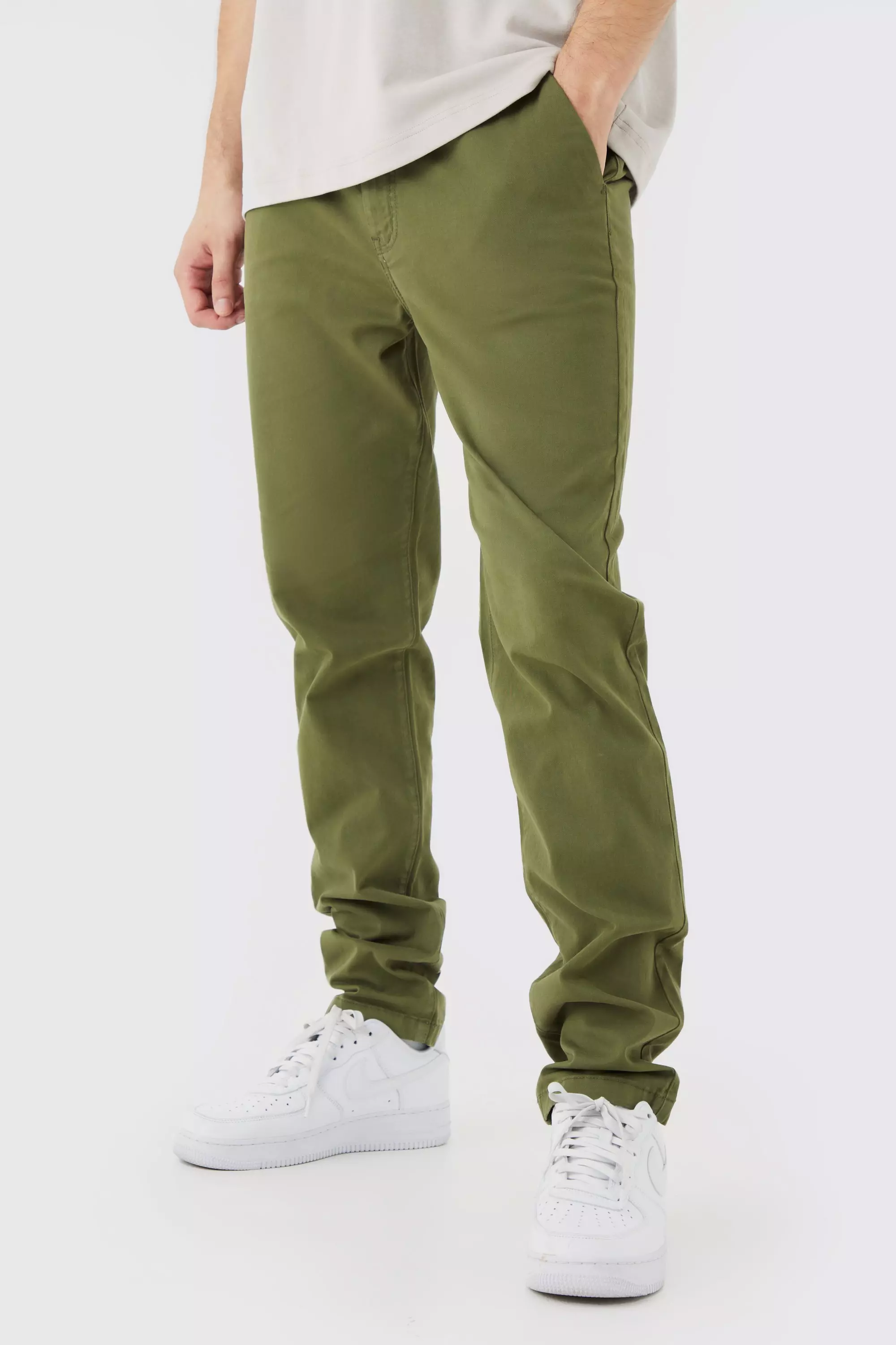 Khaki Tall Slim Chino Pants With Woven Tab