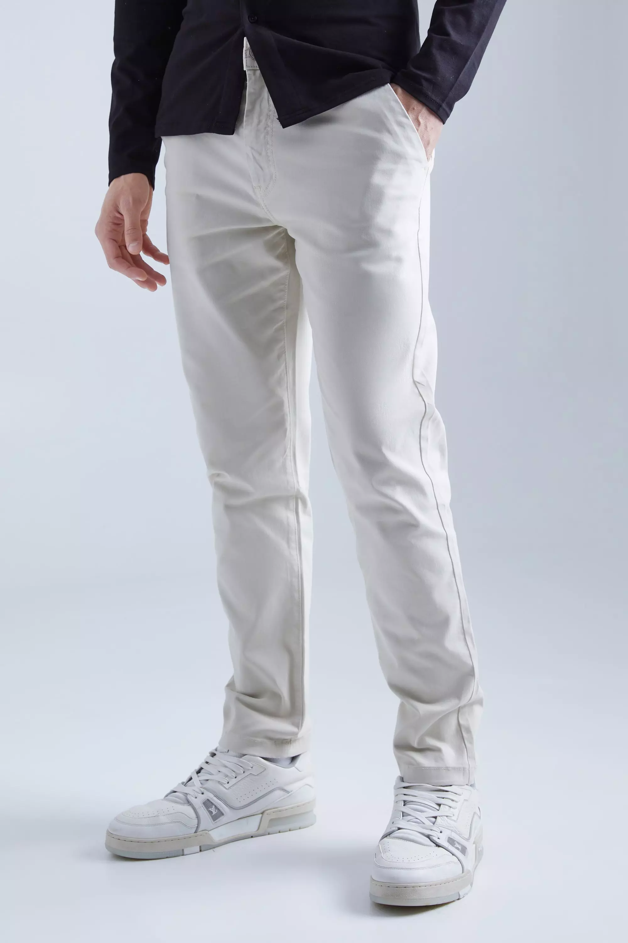 Slim Chino Pants With Woven Tab Ecru