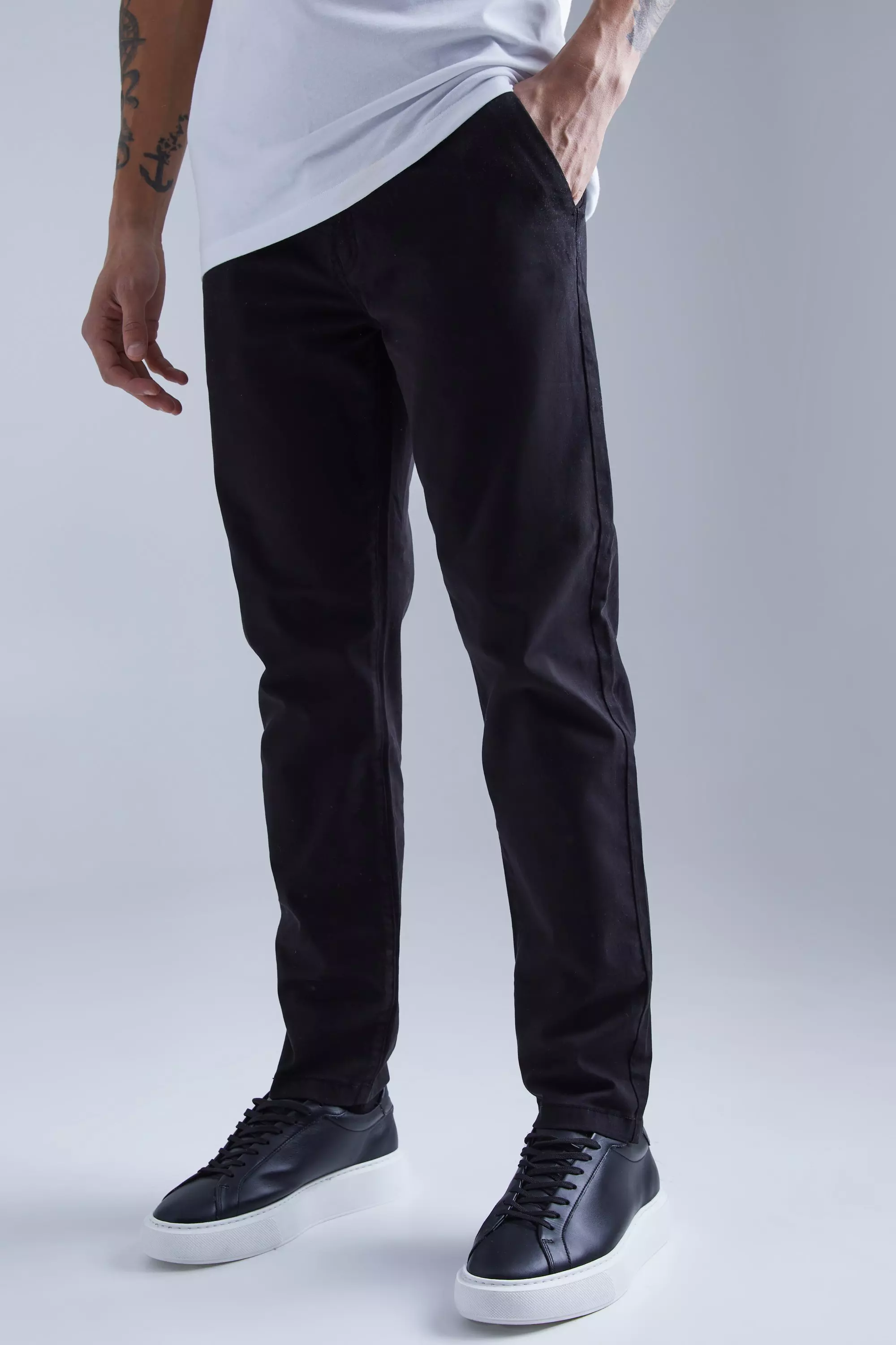 Black Slim Chino Pants With Woven Tab