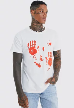 White Halloween Blood Hands Print T-shirt