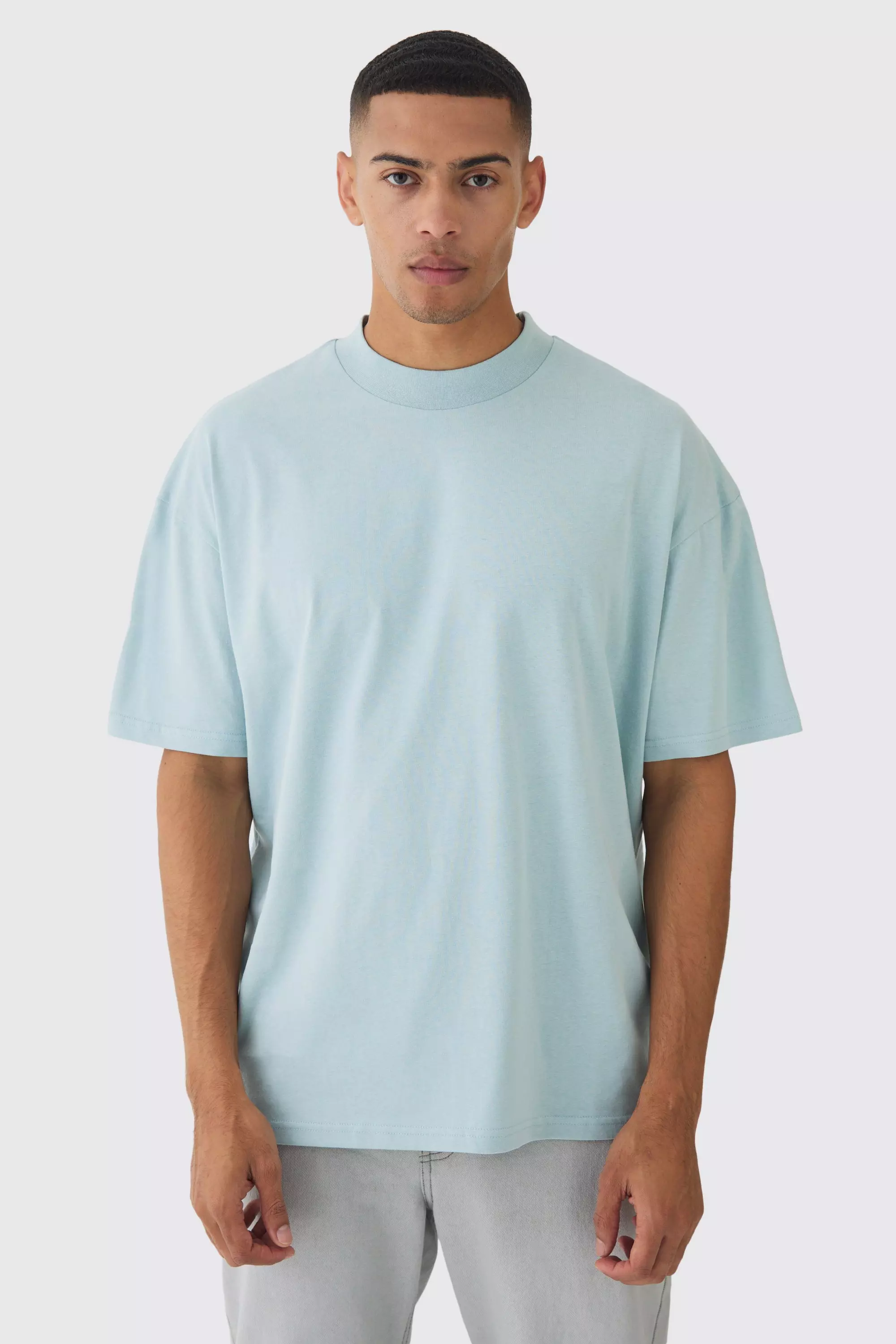 Blue Oversized Extended Neck Heavy T-shirt
