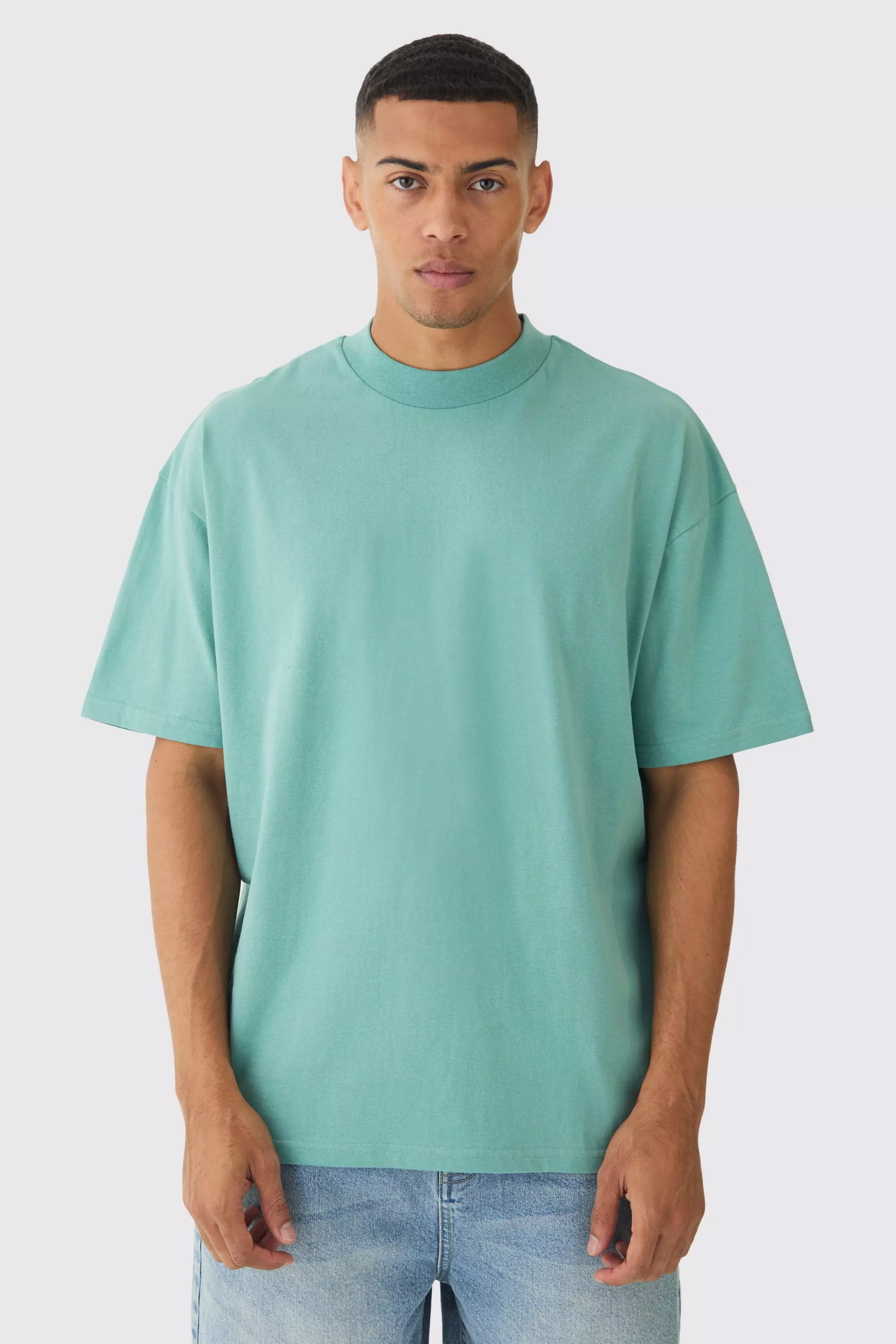 Oversized Extended Neck Heavy T-shirt Dusty blue