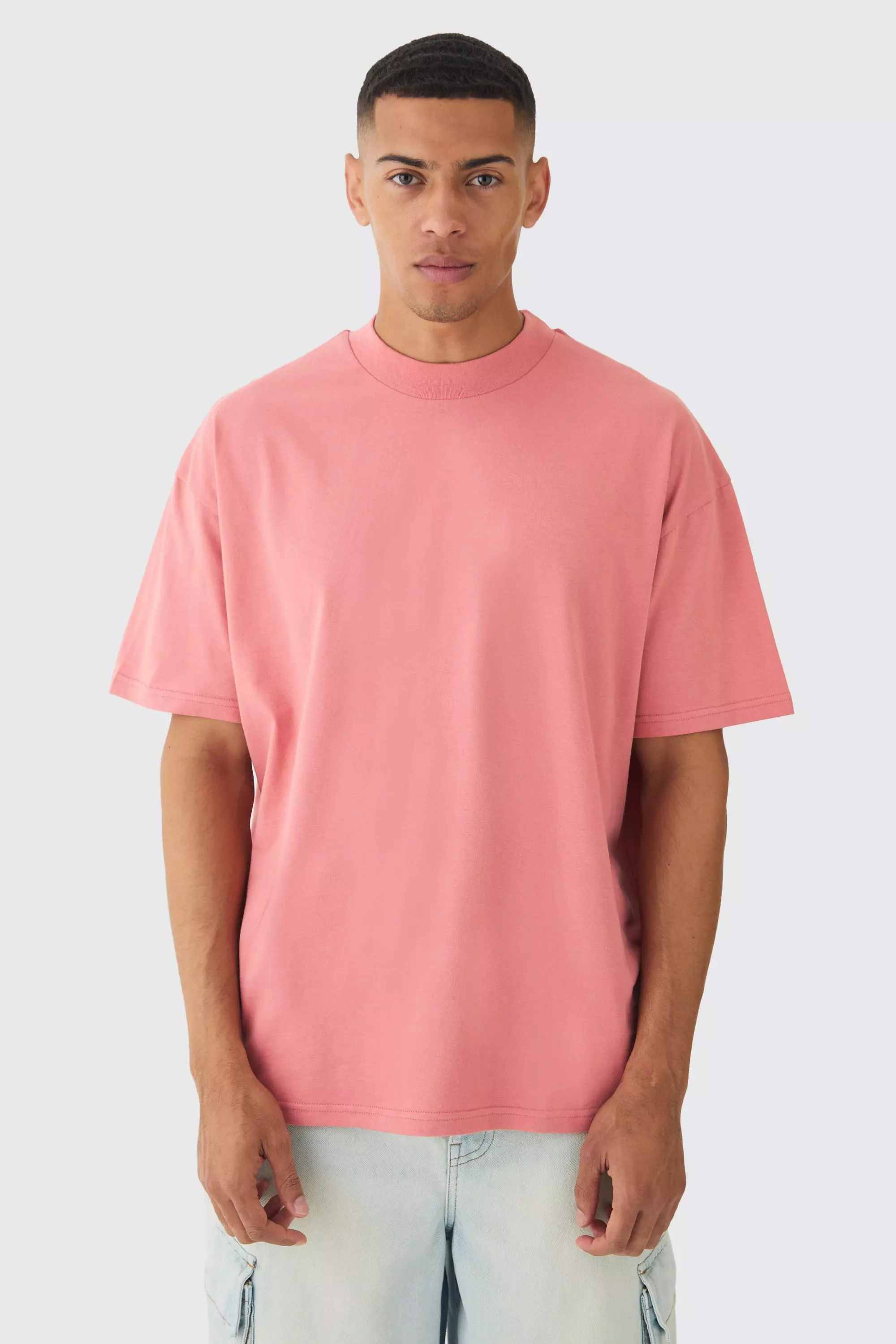 Oversized Extended Neck Heavy T-shirt Peach