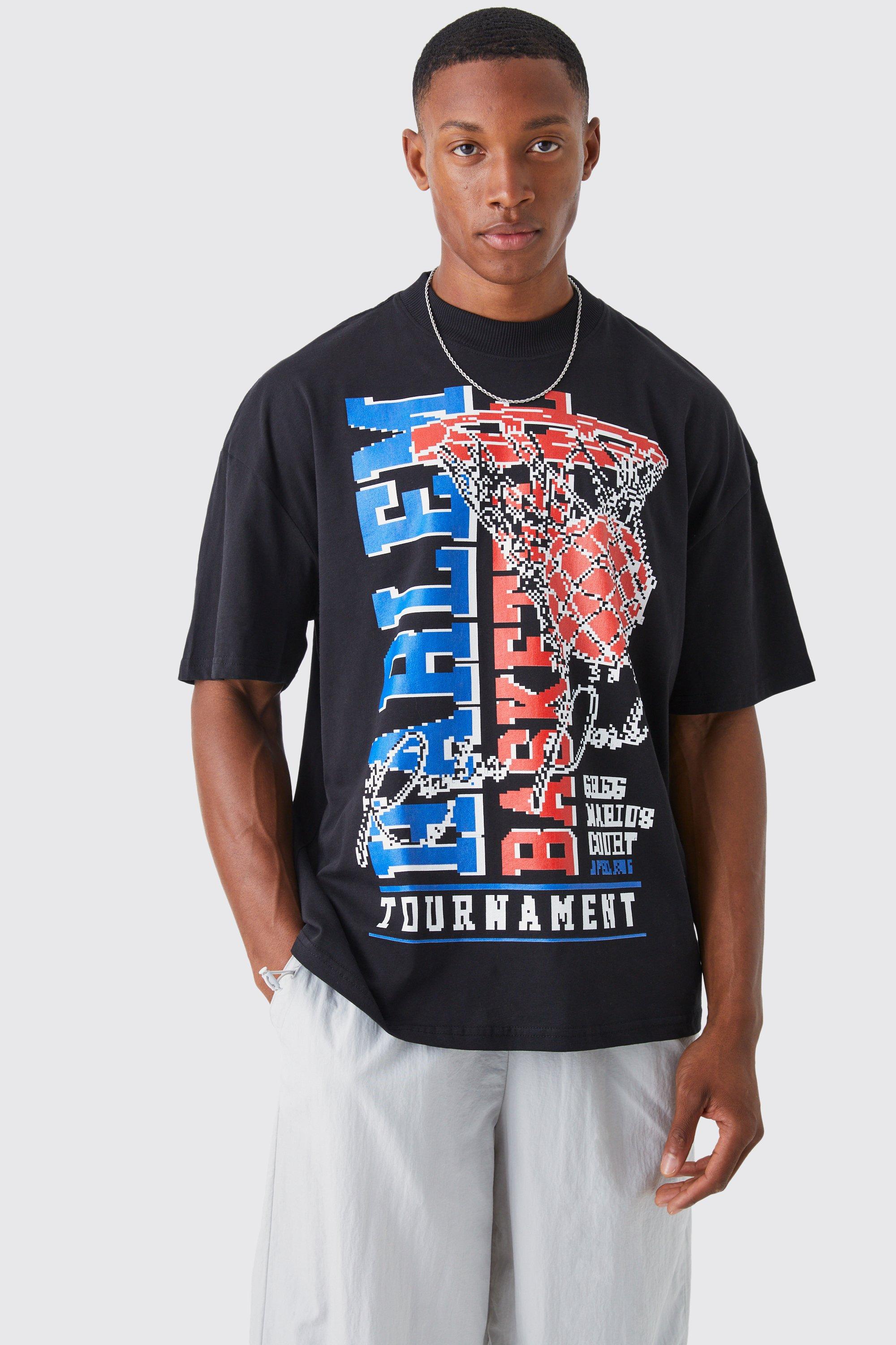 boohooMAN Mens Oversized Basketball Graphic T-Shirt - White XS