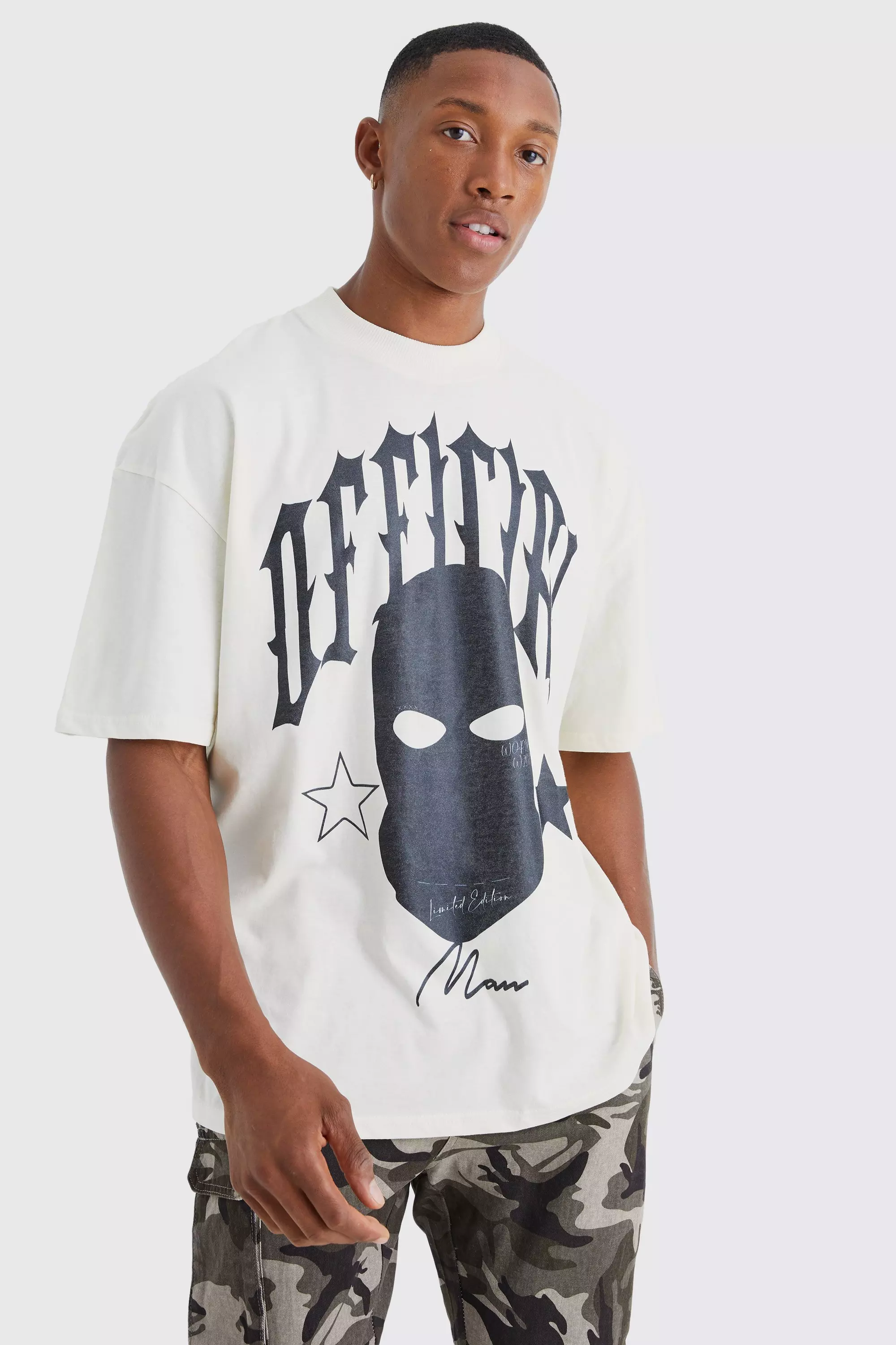 Ecru Oversized Balaclava Graphic T-shirt alternative image