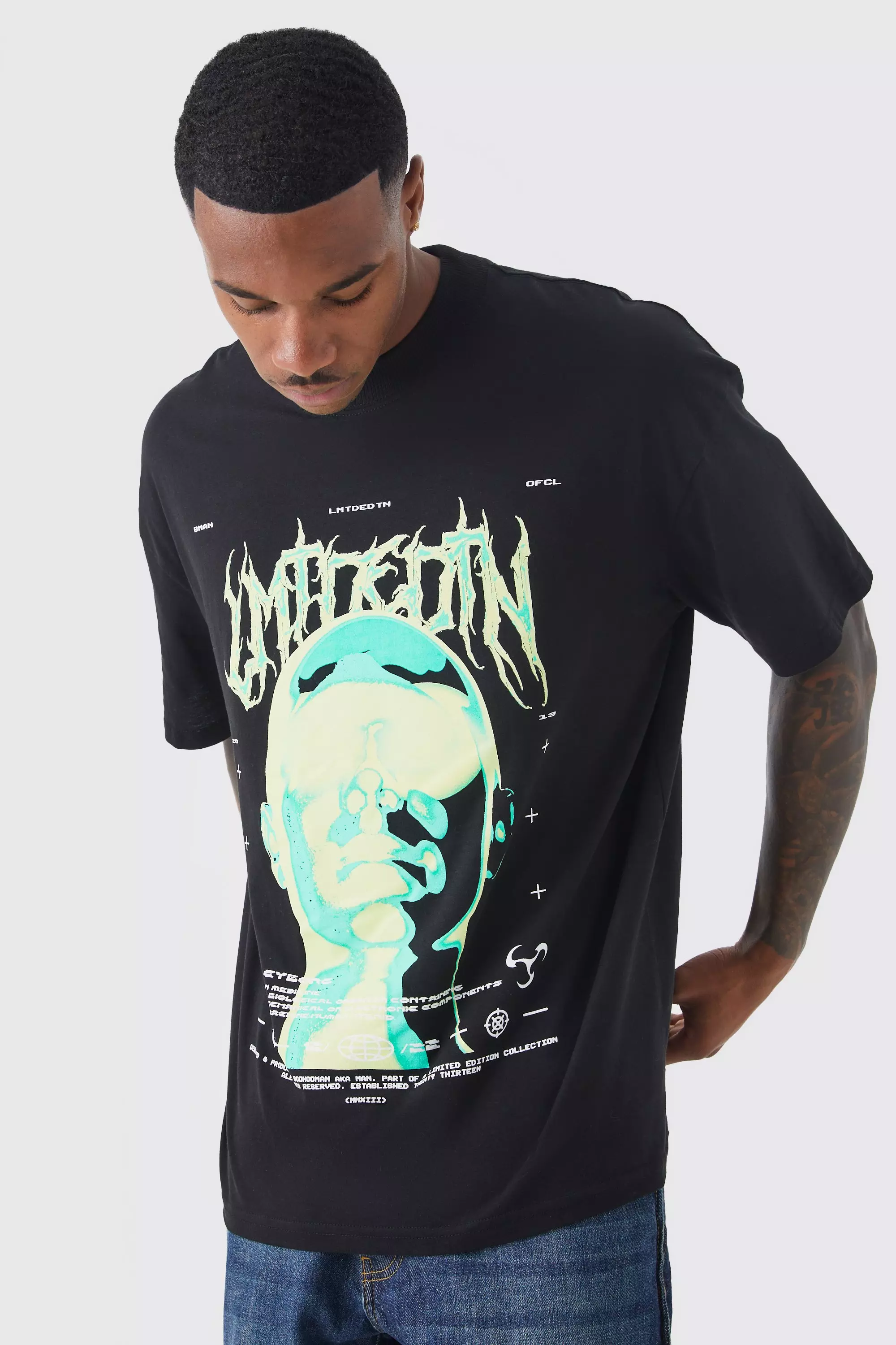 boohooMAN Oversized Pour Homme Graphic T-Shirt - Green - Size XS