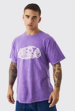 Purple Oversized Overdyed Bubble Graphic T-shirt