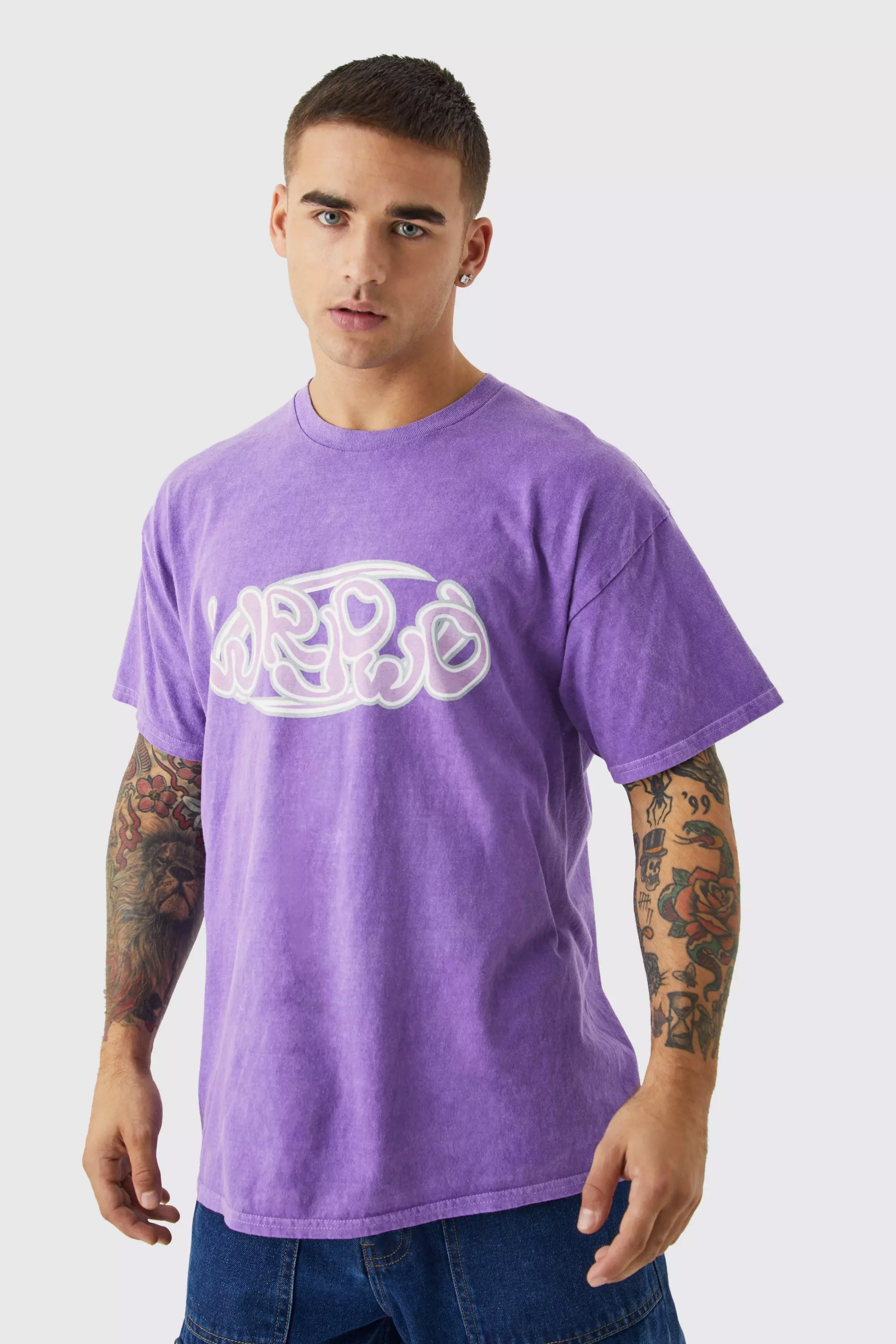 Oversized Overdyed Bubble Graphic T-shirt Purple