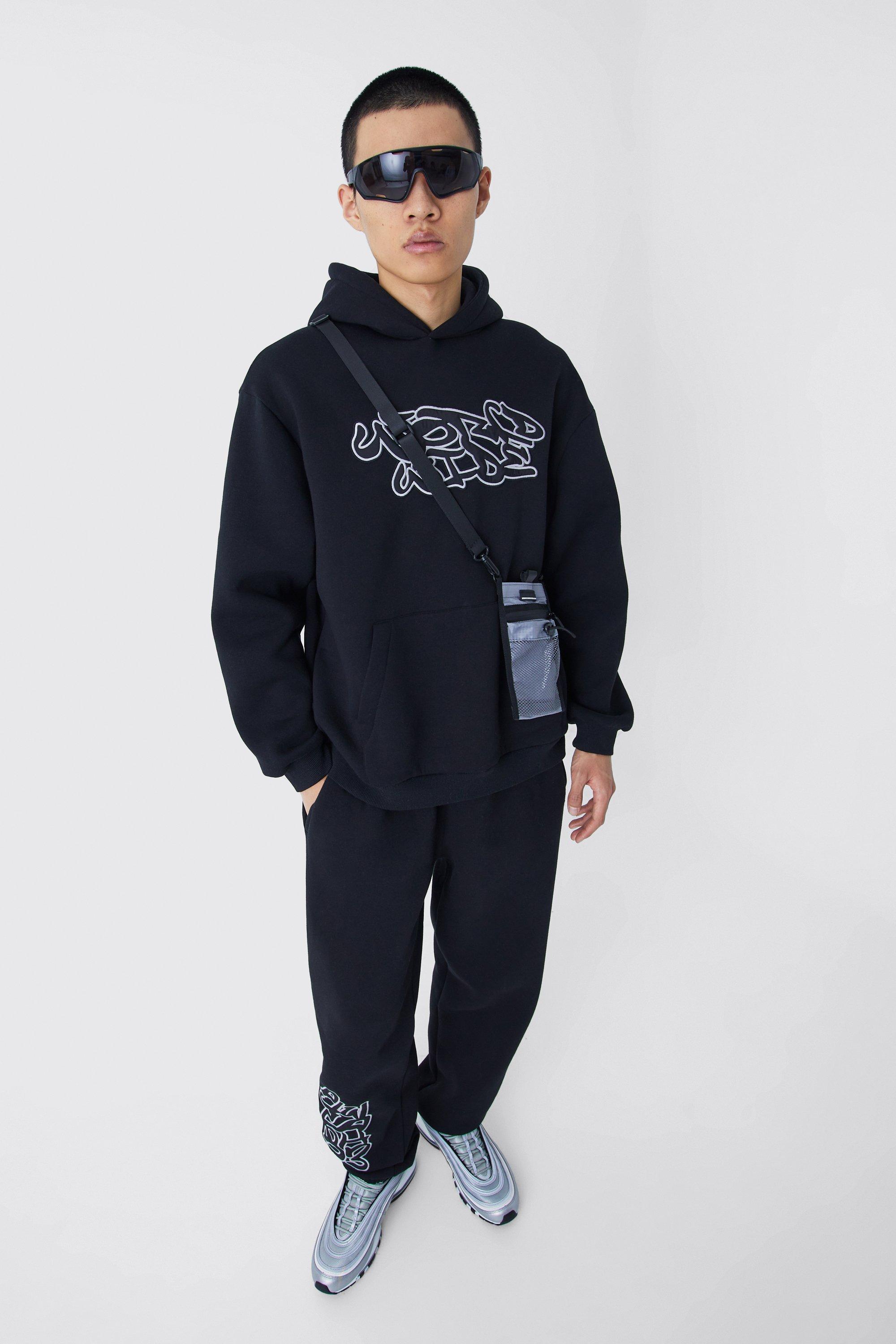 Boohooman black store and white tracksuit