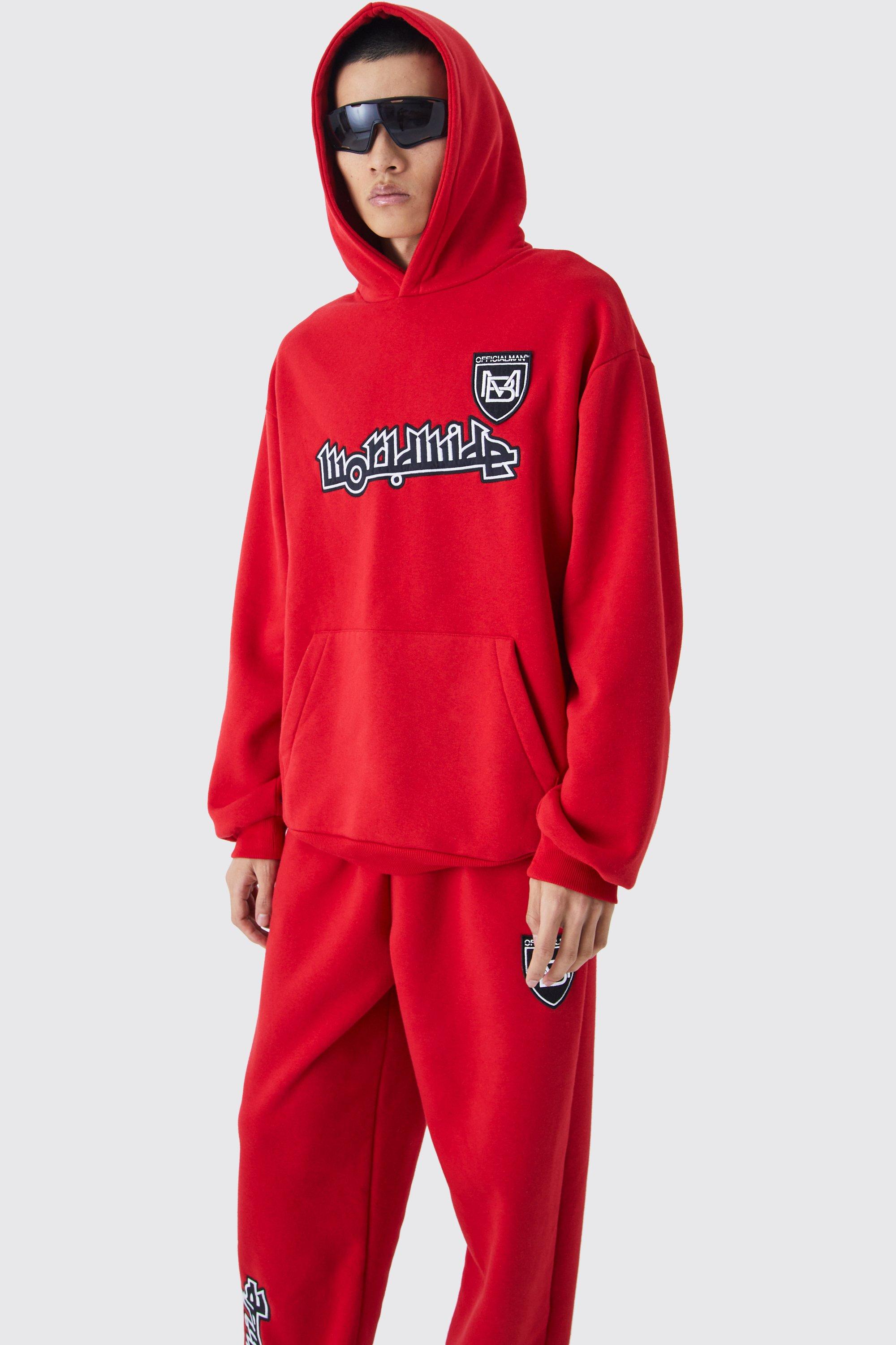 Red boohooman hot sale tracksuit