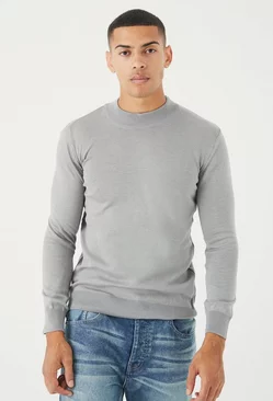 Grey Long Sleeve Extended Neck Sweater