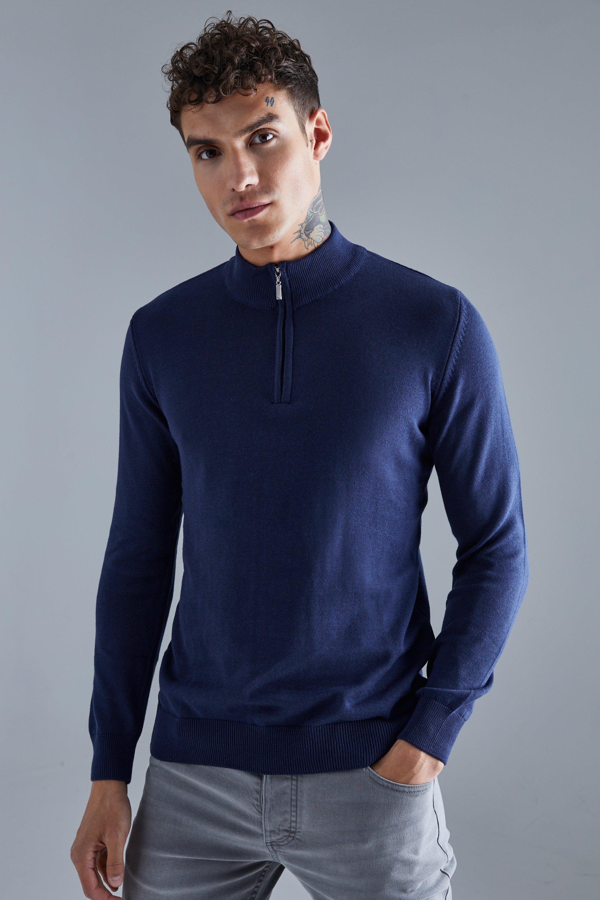 Half Zip Extended Neck Knit Jumper boohooMAN AU