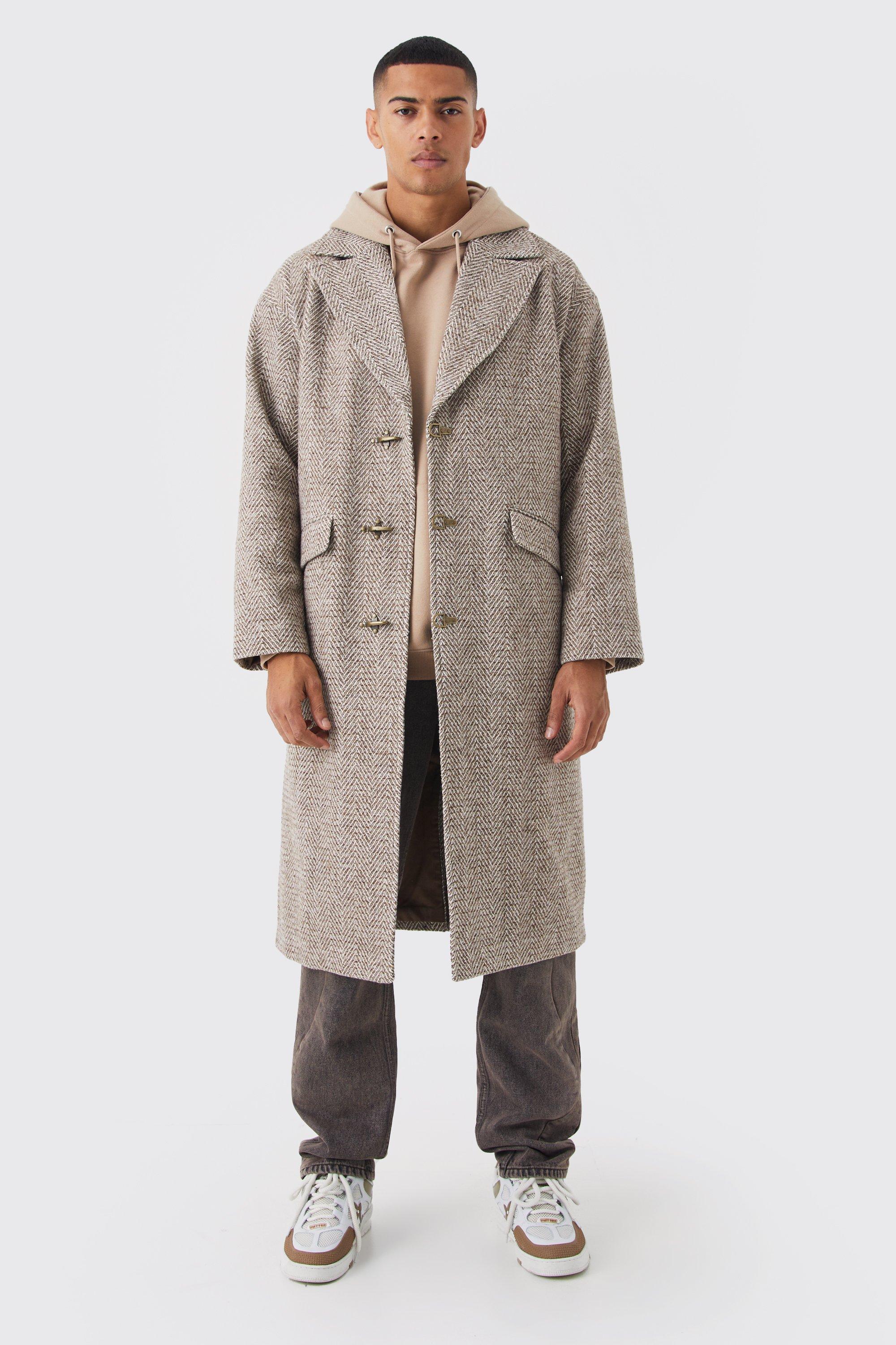 Plus Size Wool Mix Herringbone Overcoat