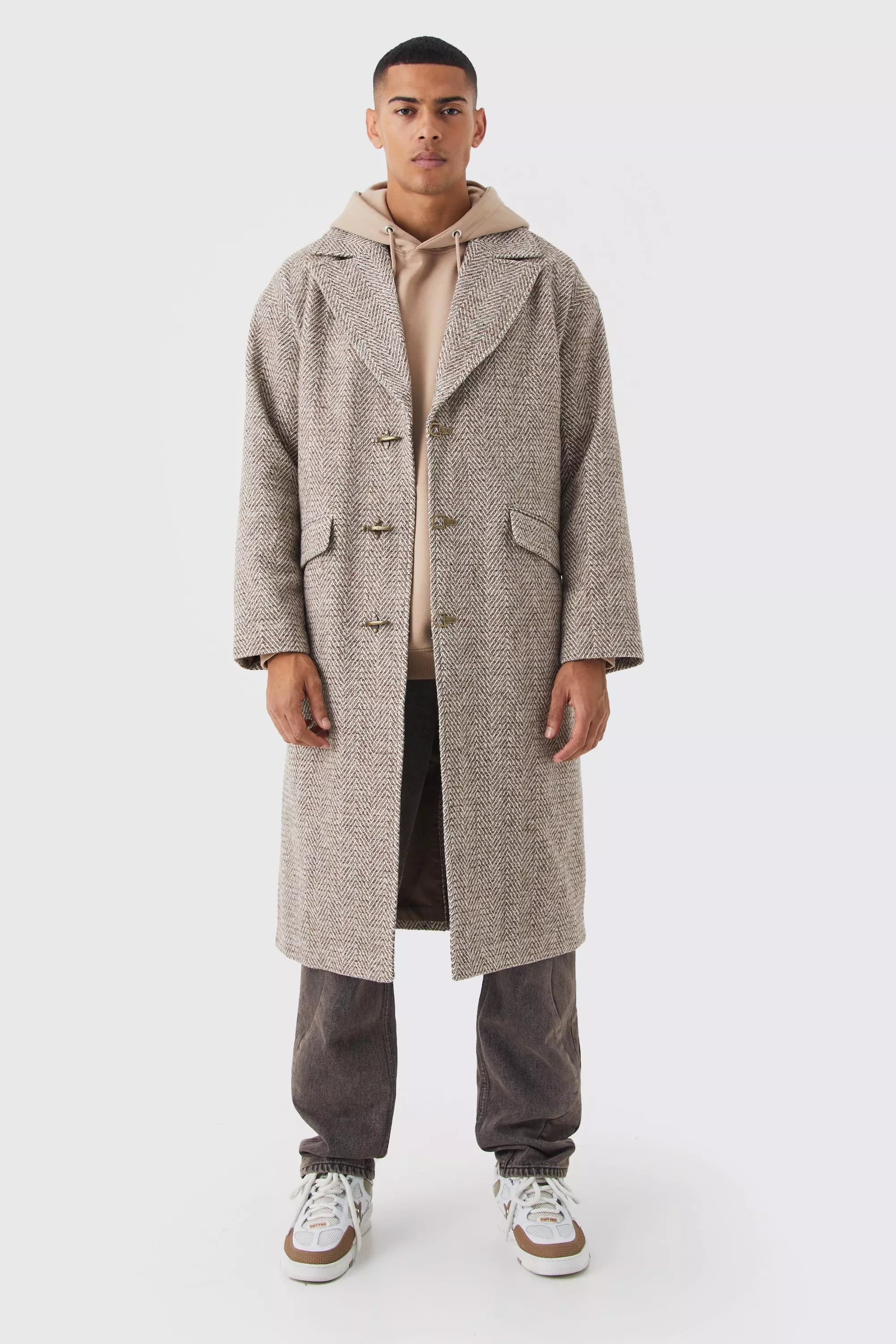 Manteau long effet laine à agrafes, Brown autre image