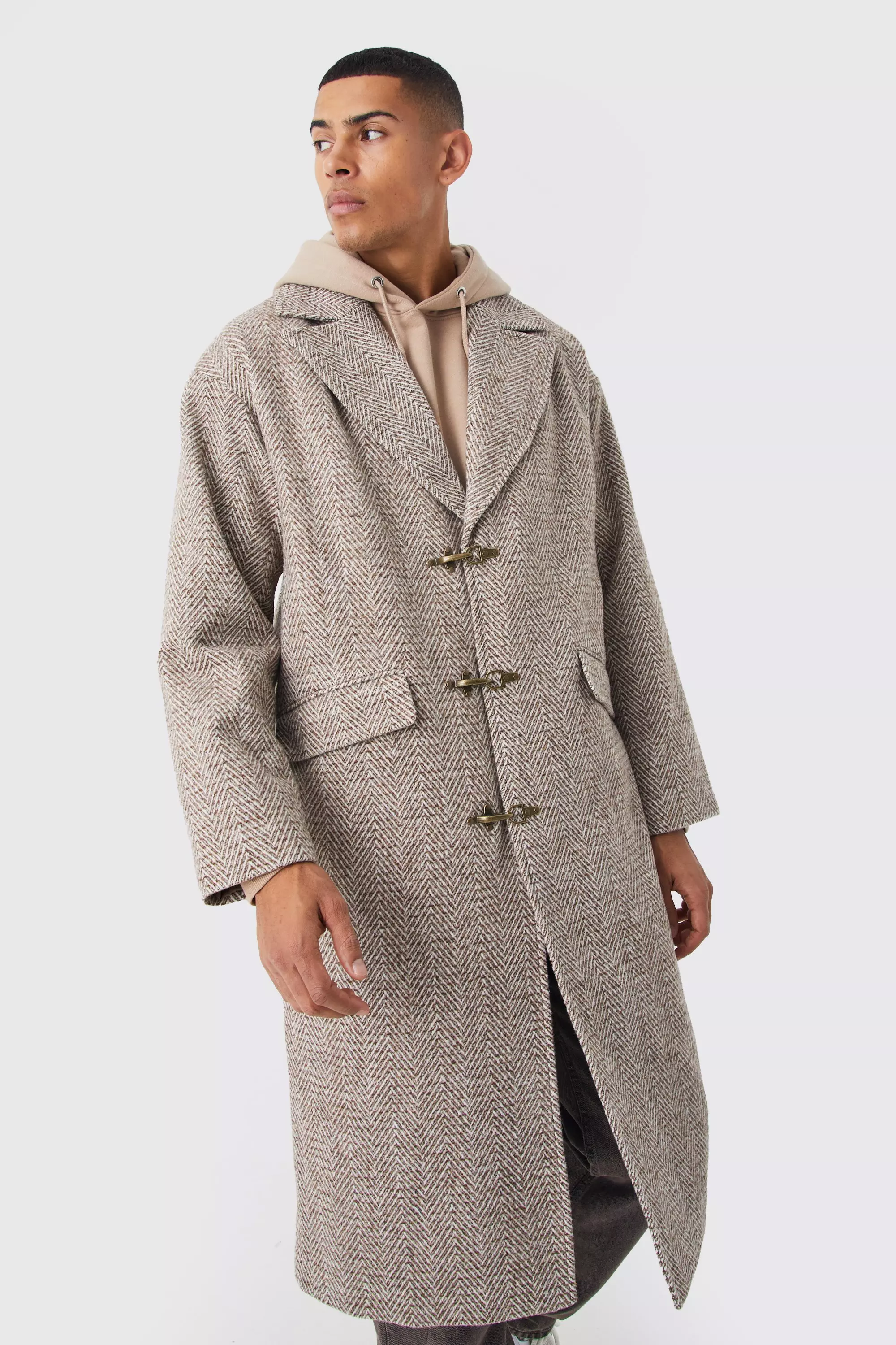Manteau long effet laine à agrafes, Brown autre image