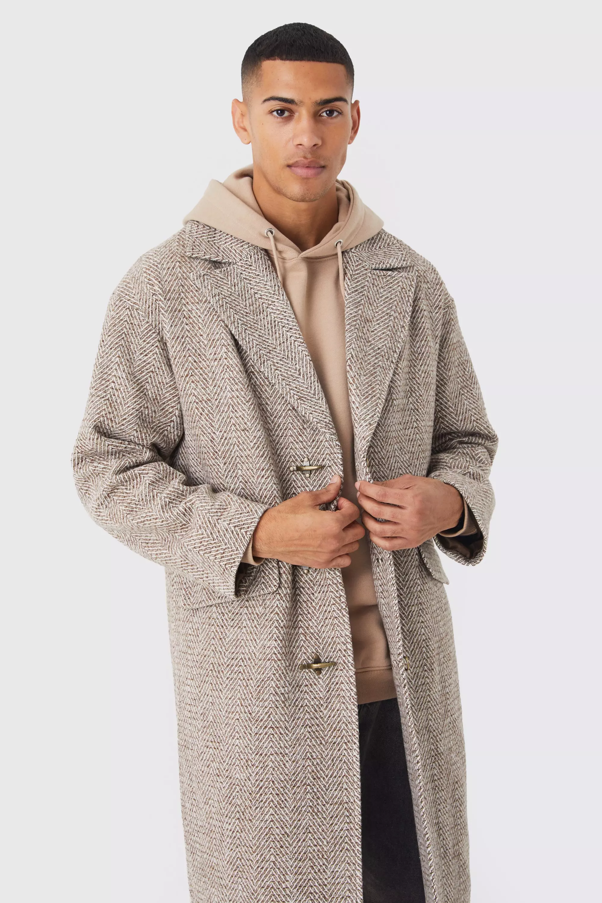 Manteau long effet laine à agrafes, Brown autre image