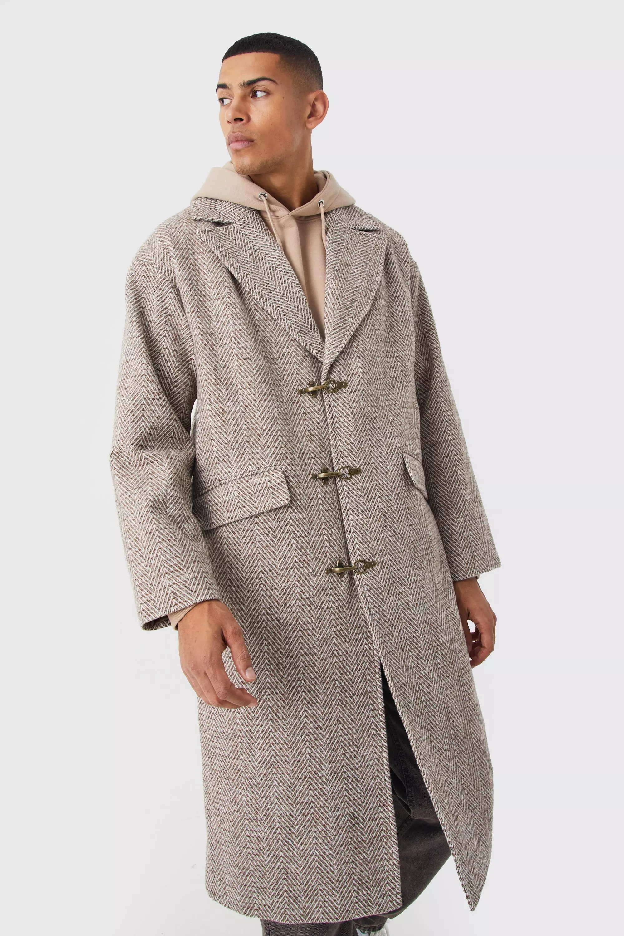 Manteau long effet laine à agrafes, Brown autre image