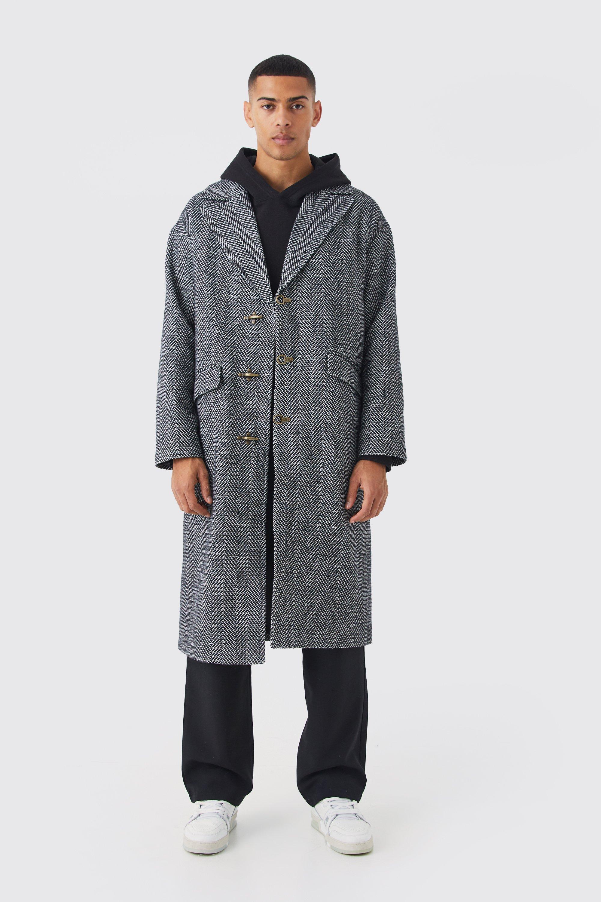 Plus Size Wool Mix Herringbone Overcoat