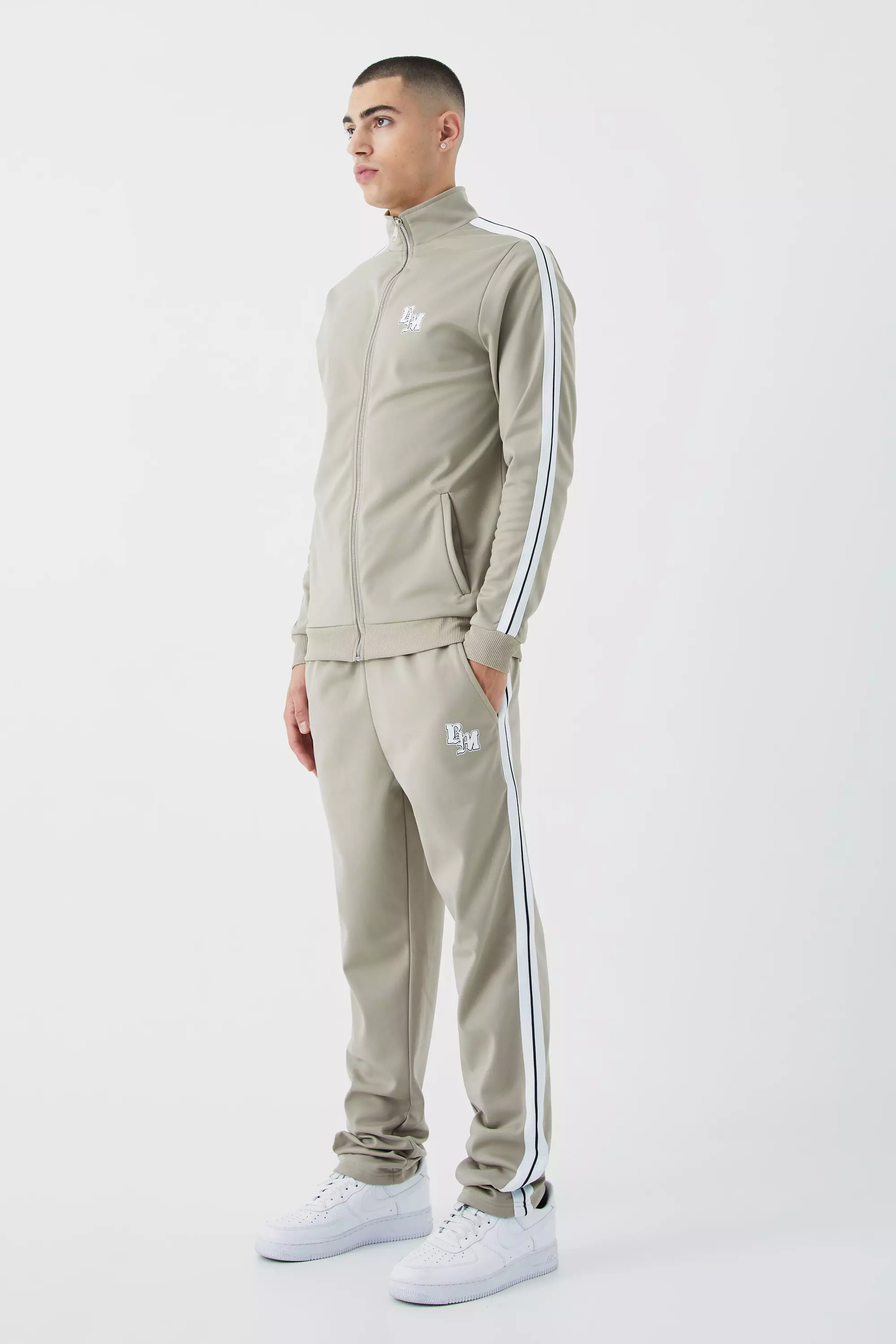 Slim Fit Tricot Side Tape Funnel Neck Tracksuit alternative image