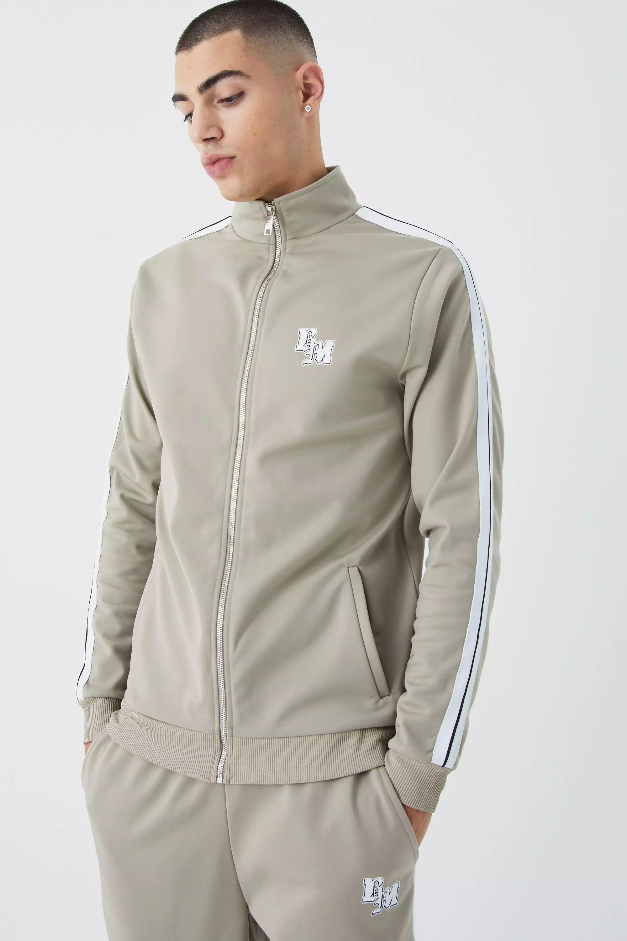 Slim Fit Tricot Side Tape Funnel Neck Tracksuit alternative image