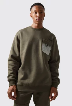 Khaki Active Oversized Mesh Pocket Trek Sweatshirt