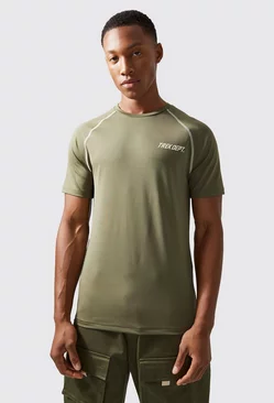 Khaki Active Muscle Performance Topstitch T-shirt