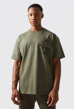 Khaki Active Oversized Mesh Pocket Trek T-shirt
